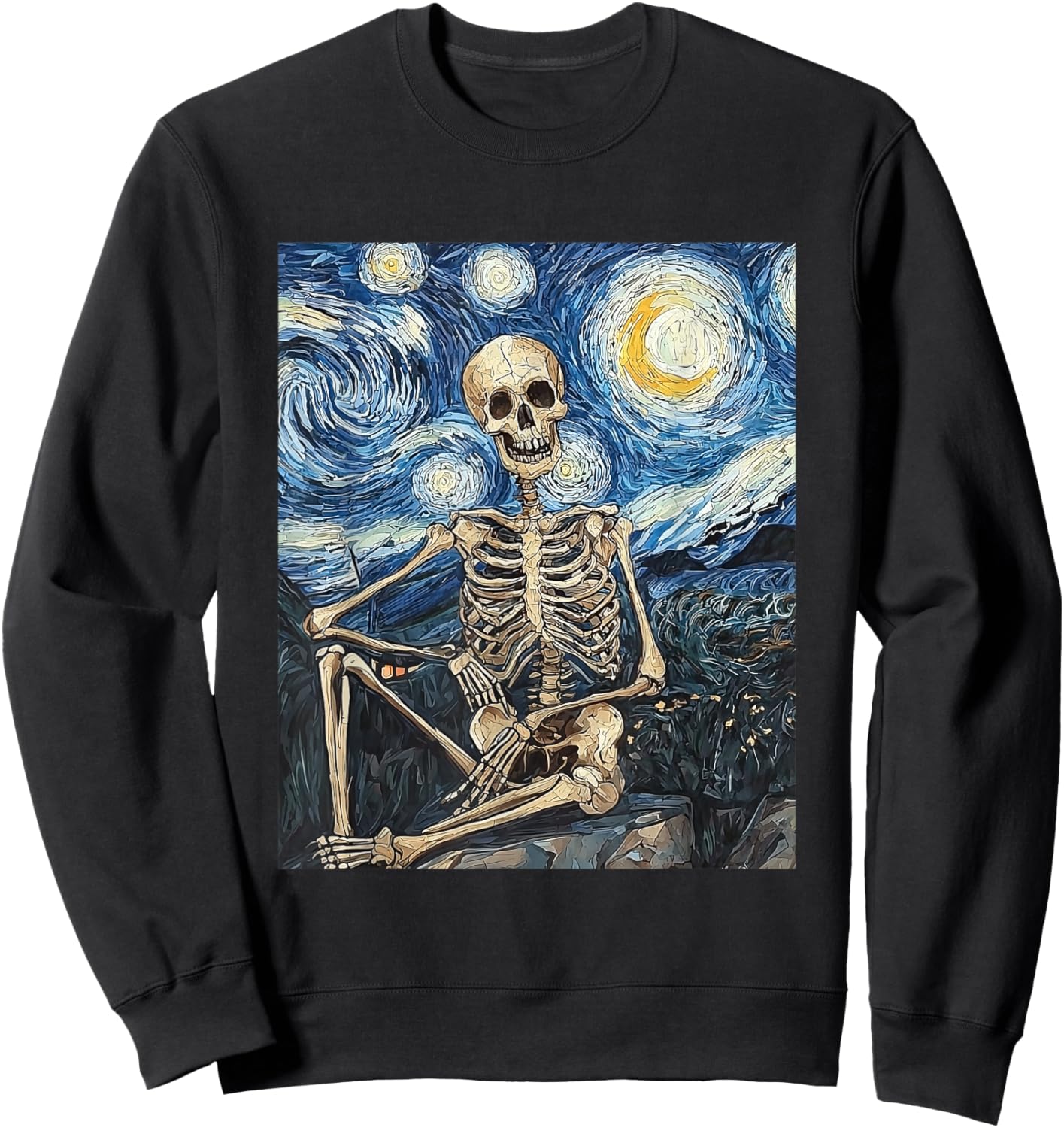 Skeleton Ghost Halloween - Van Gogh Style - Starry Night Sweatshirt - Sweatshirt | Black