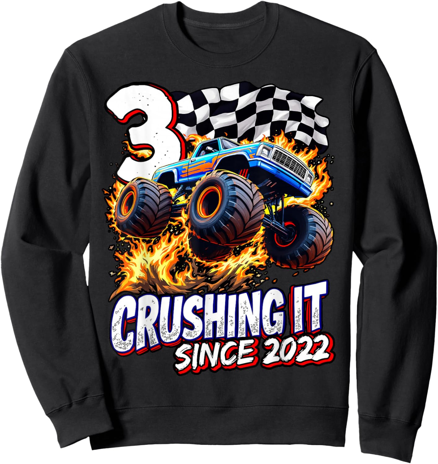 Birthday Monster Truck 3 year Old Boys 3rd Party Born 2022 Sweatshirt - Sweatshirt | Black