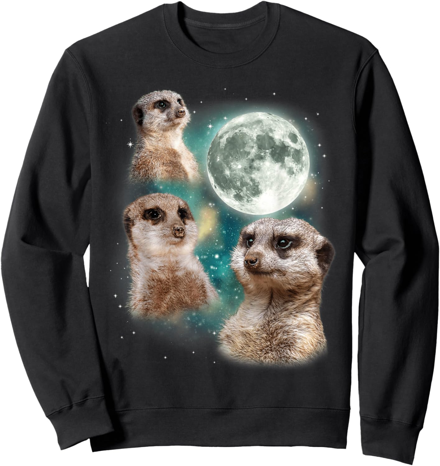 Three Meerkats Moon | African Desert Wildlife Parody Sweatshirt - Sweatshirt | Black
