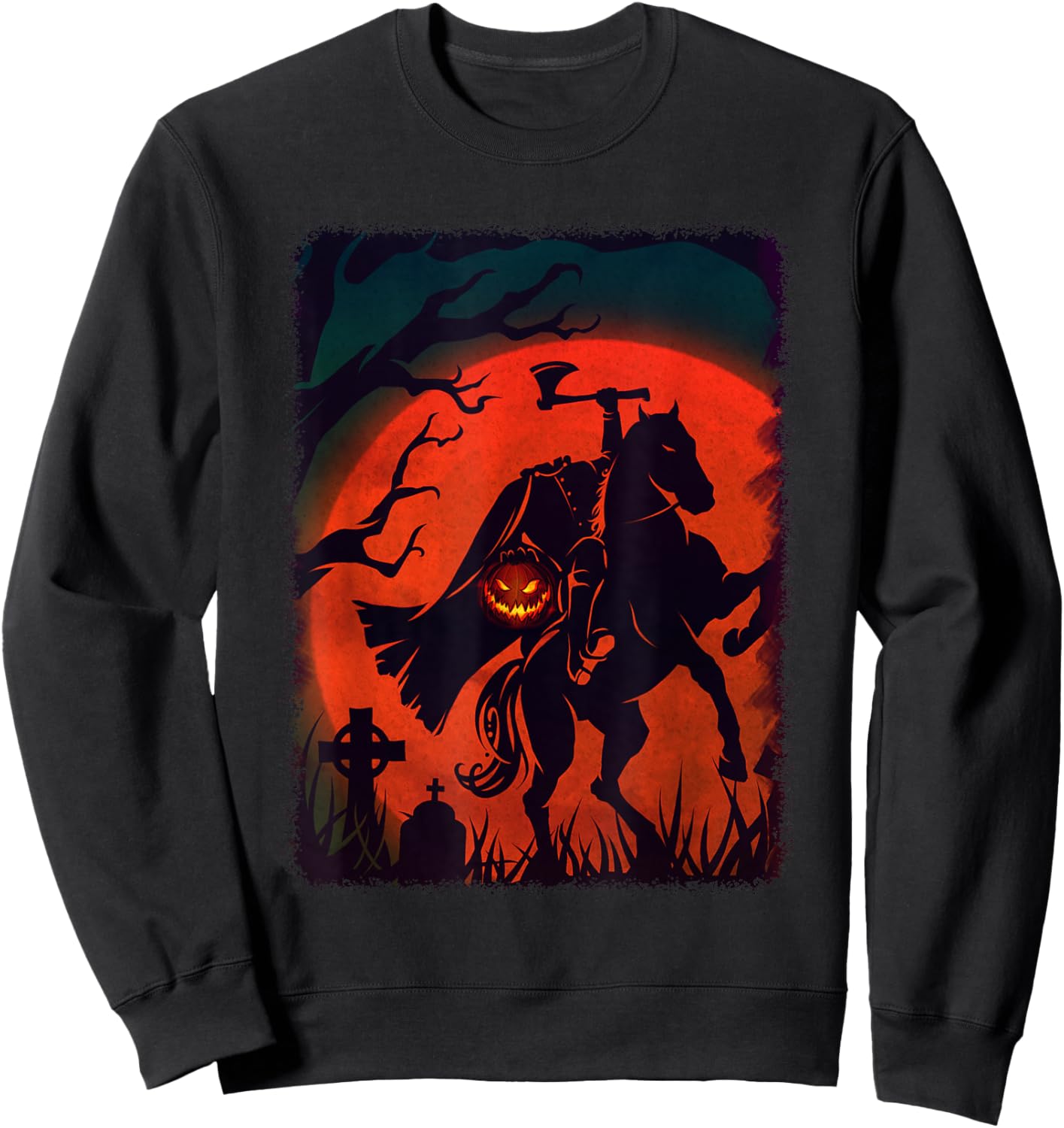 Halloween Scary Pumpkin Headless Horseman Horse Riding Lover Sweatshirt - Sweatshirt | Black