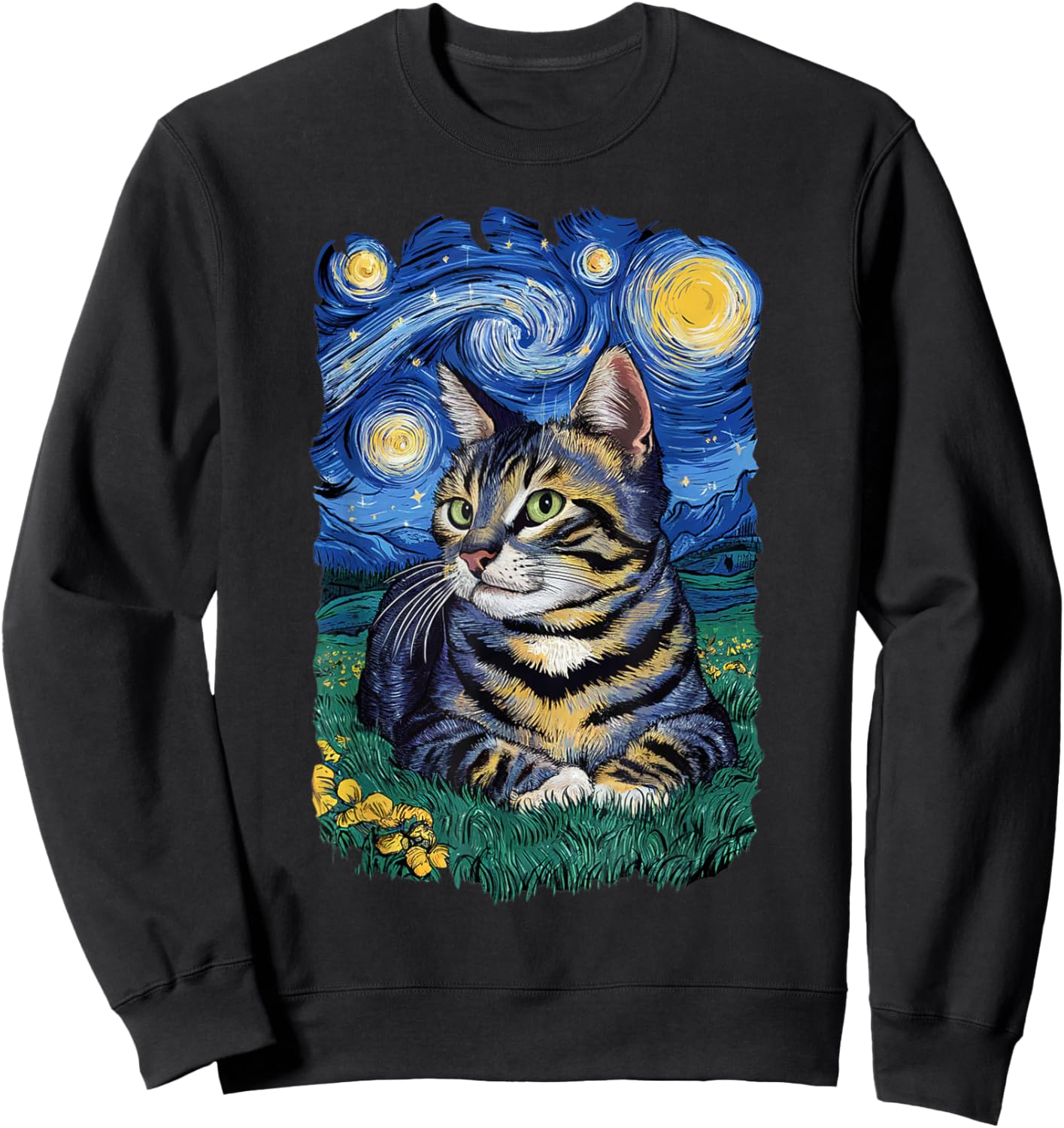 Van Gogh Cat Gifts Tabby Cat Owner Cat Lady Sweatshirt - Sweatshirt | Black
