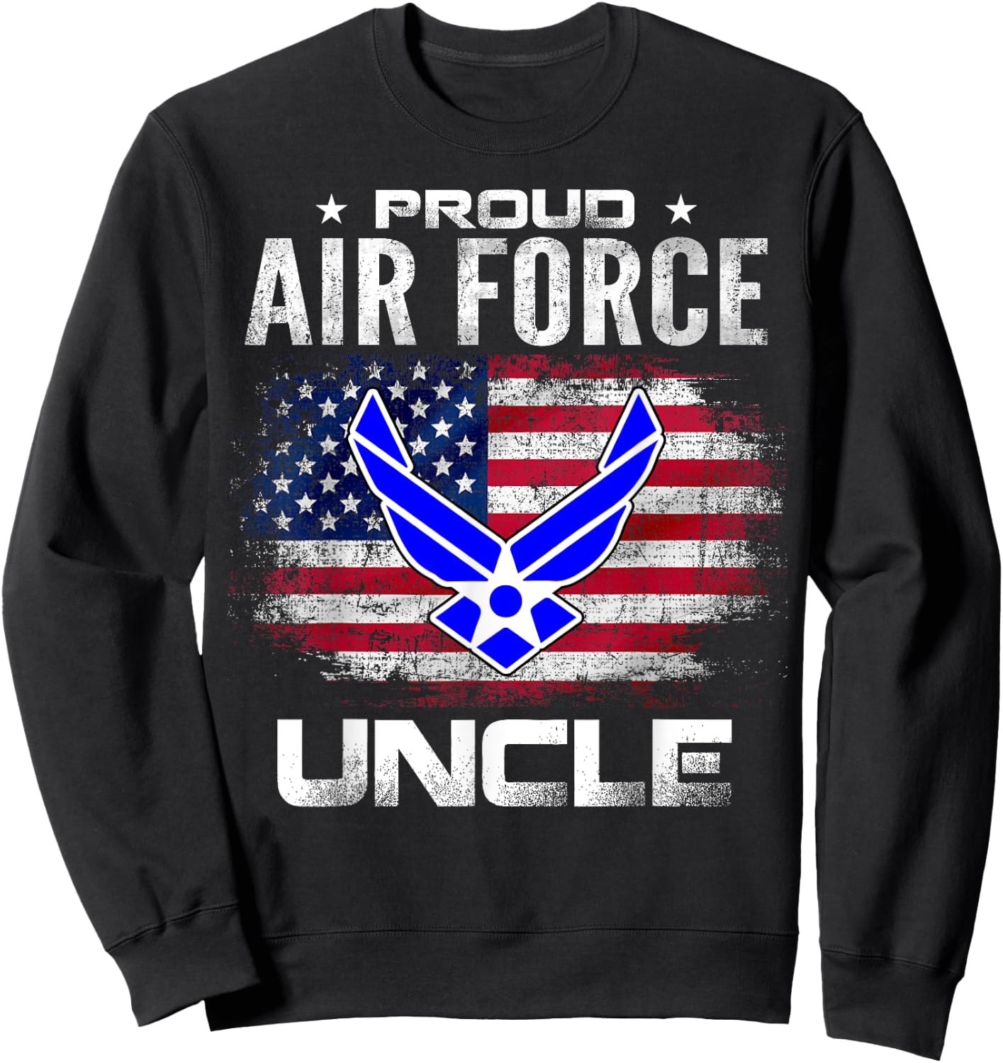 Proud Air Force Uncle With American Flag Gift Veteran Sweatshirt - Sweatshirt | Black