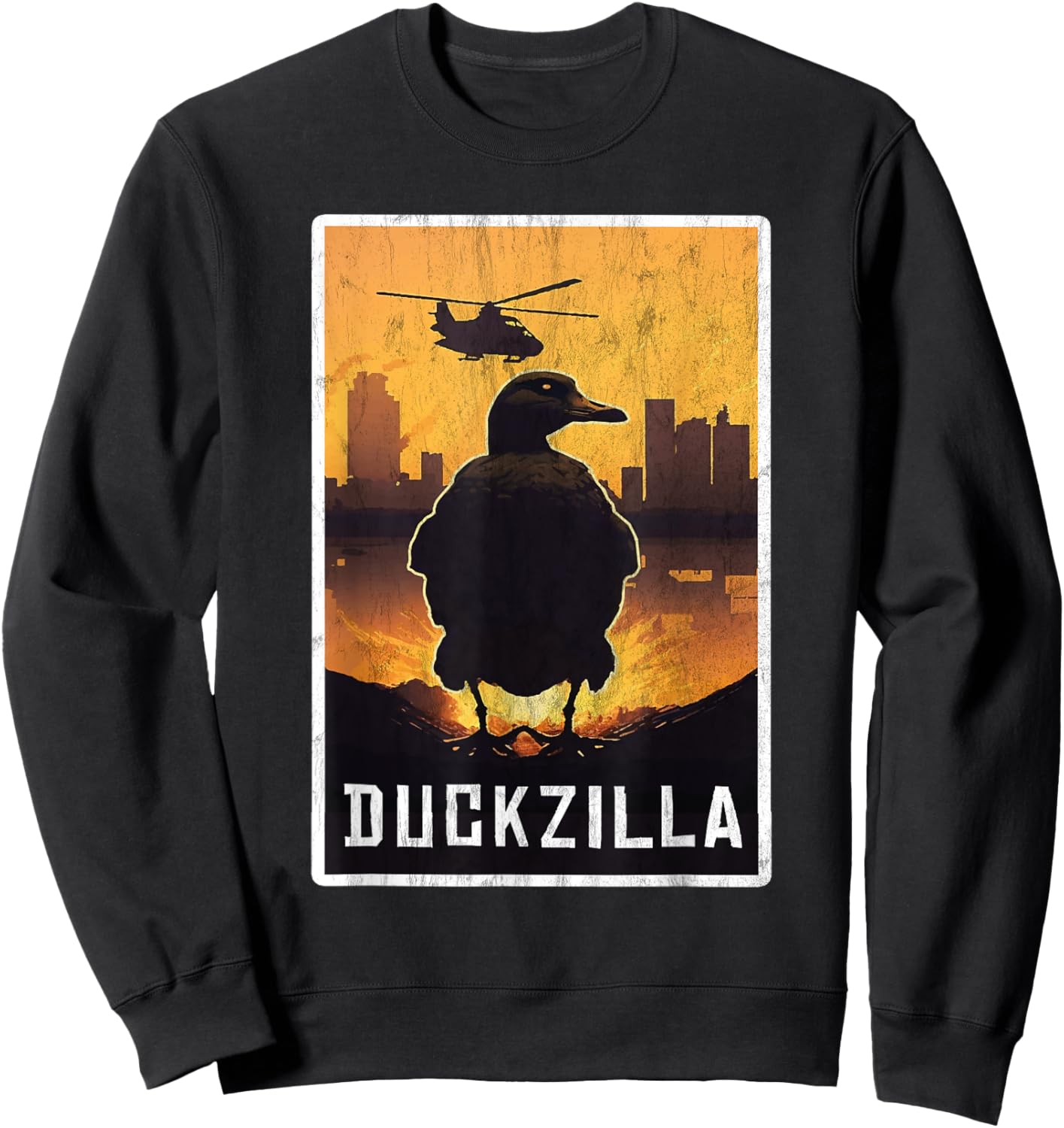 Duckzilla Retro Poster Outfit Funny Duck Apparel Farmer Sweatshirt - Sweatshirt | Black
