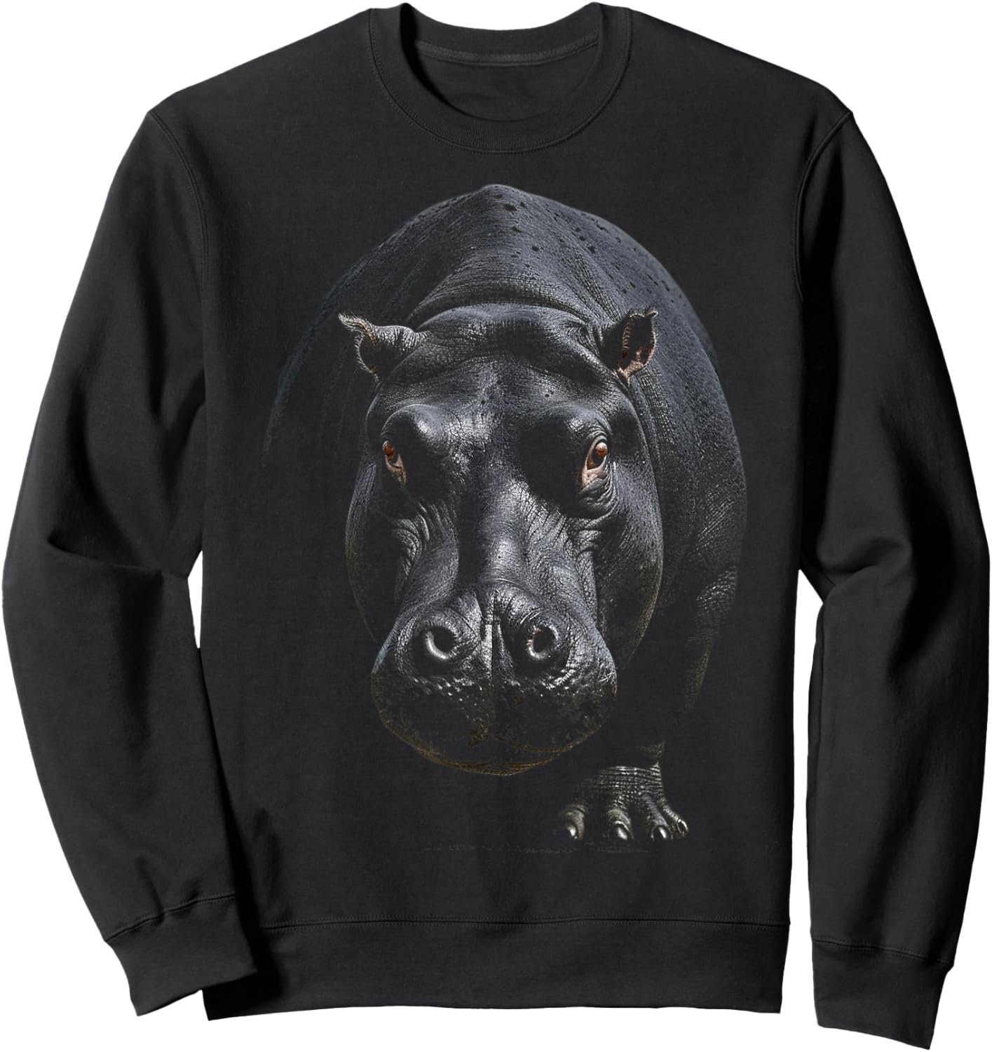 Hippo Portrait Art Animal Illustration Graphic Hippo Sweatshirt - Sweatshirt | Black
