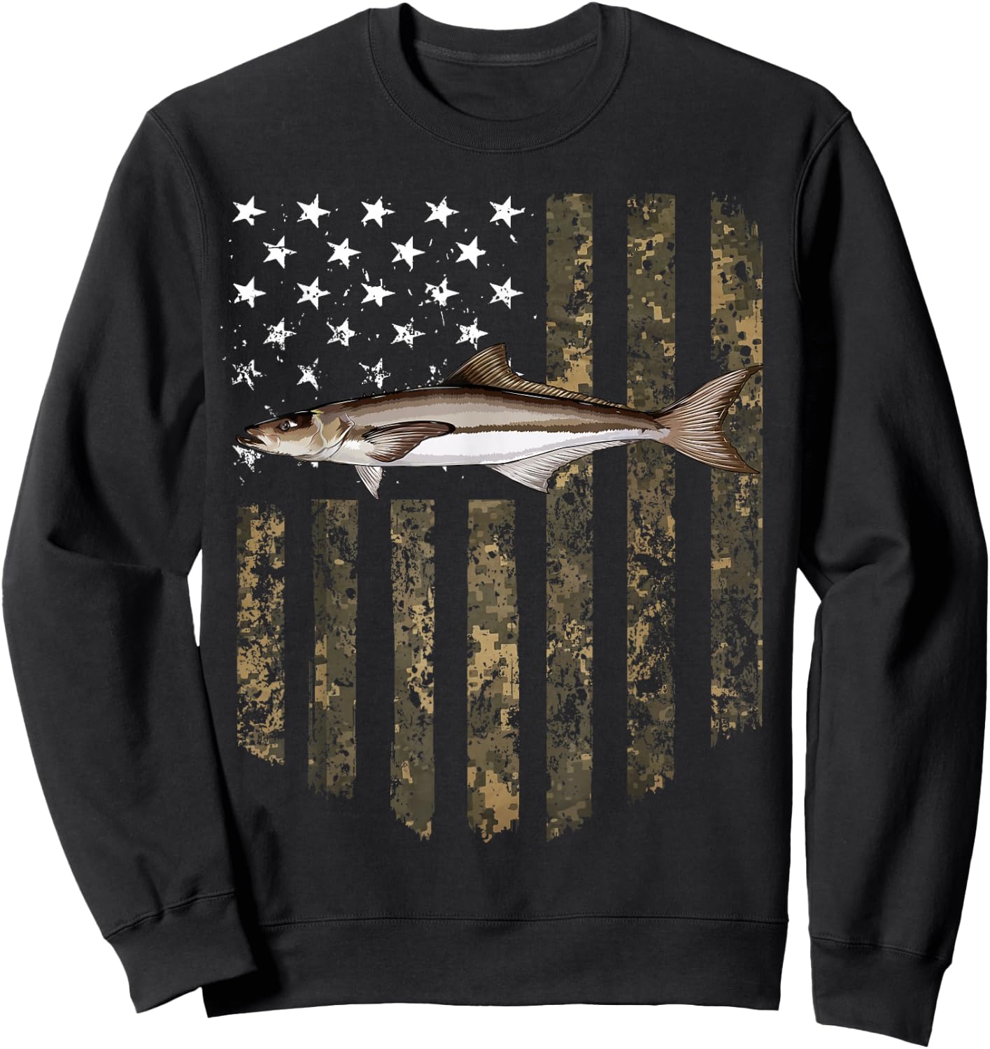 Camo American Flag Cobia Fishing 4th Of July Sweatshirt - Sweatshirt | Black