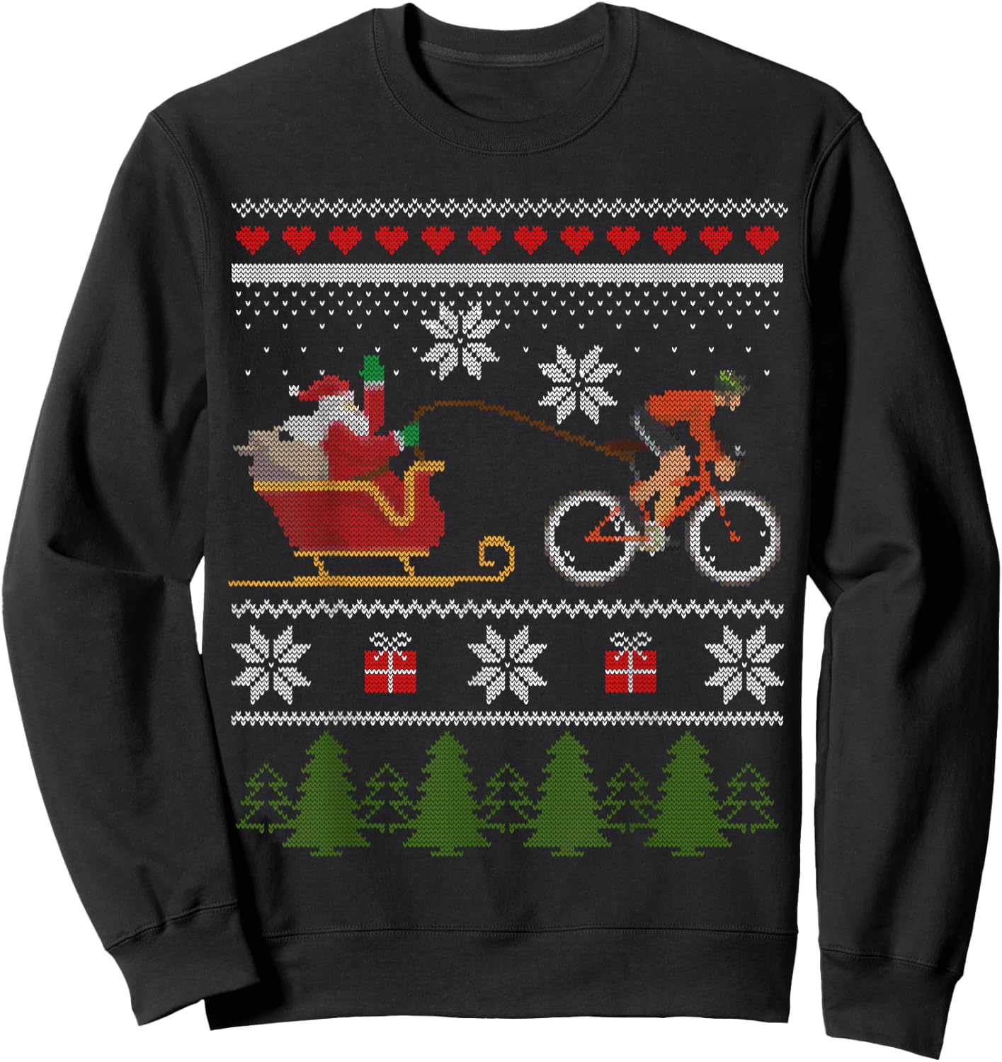 Santa Sleigh Bike Sledding Christmas Gift Cycling T Shirt Sweatshirt - Sweatshirt | Black