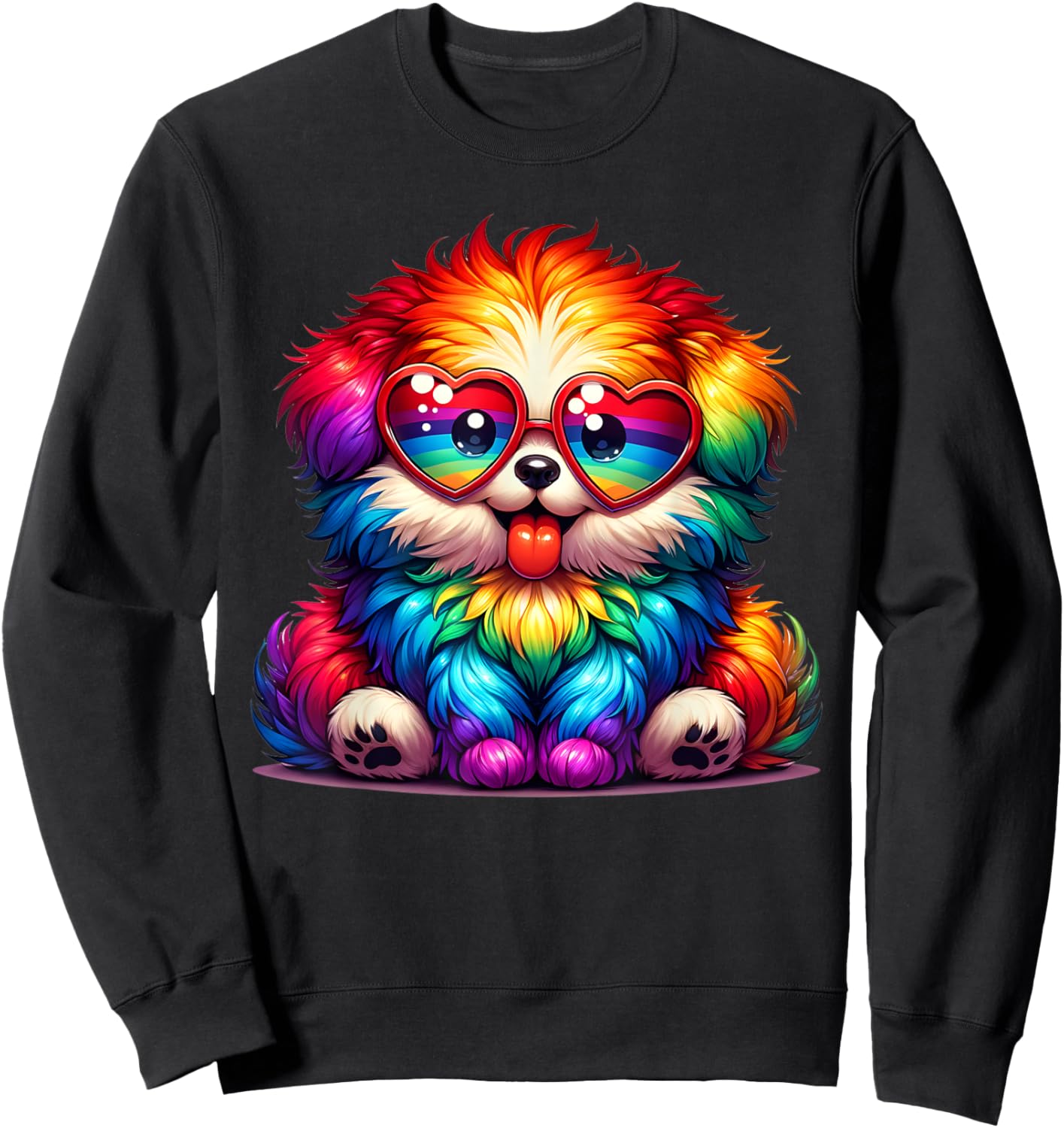 Rainbow Cute Dog Wearing Glasses Heart Puppy Love Dog Funny Men Women Kids Sweatshirt - Sweatshirt | Black