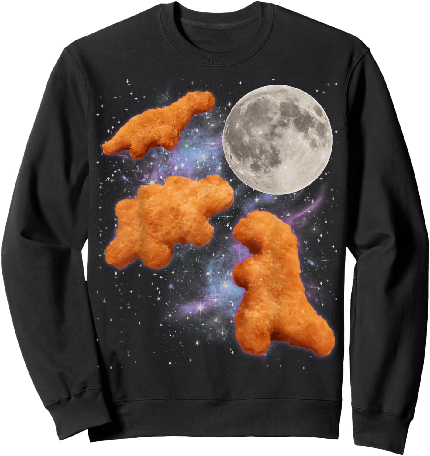 Three Chicken Nuggets Howl at Moon Funny Parody Dino Nugget Sweatshirt - Sweatshirt | Black