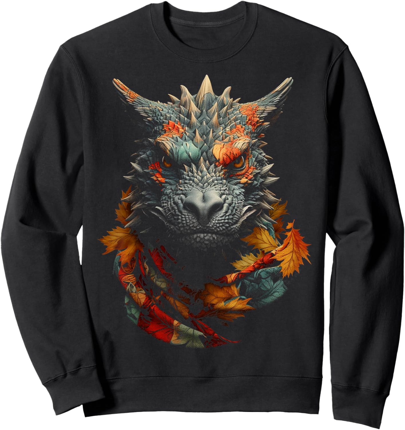 Dragon Autumn Leaves Animal Portrait Art Graphic Dragon Sweatshirt - Sweatshirt | Black