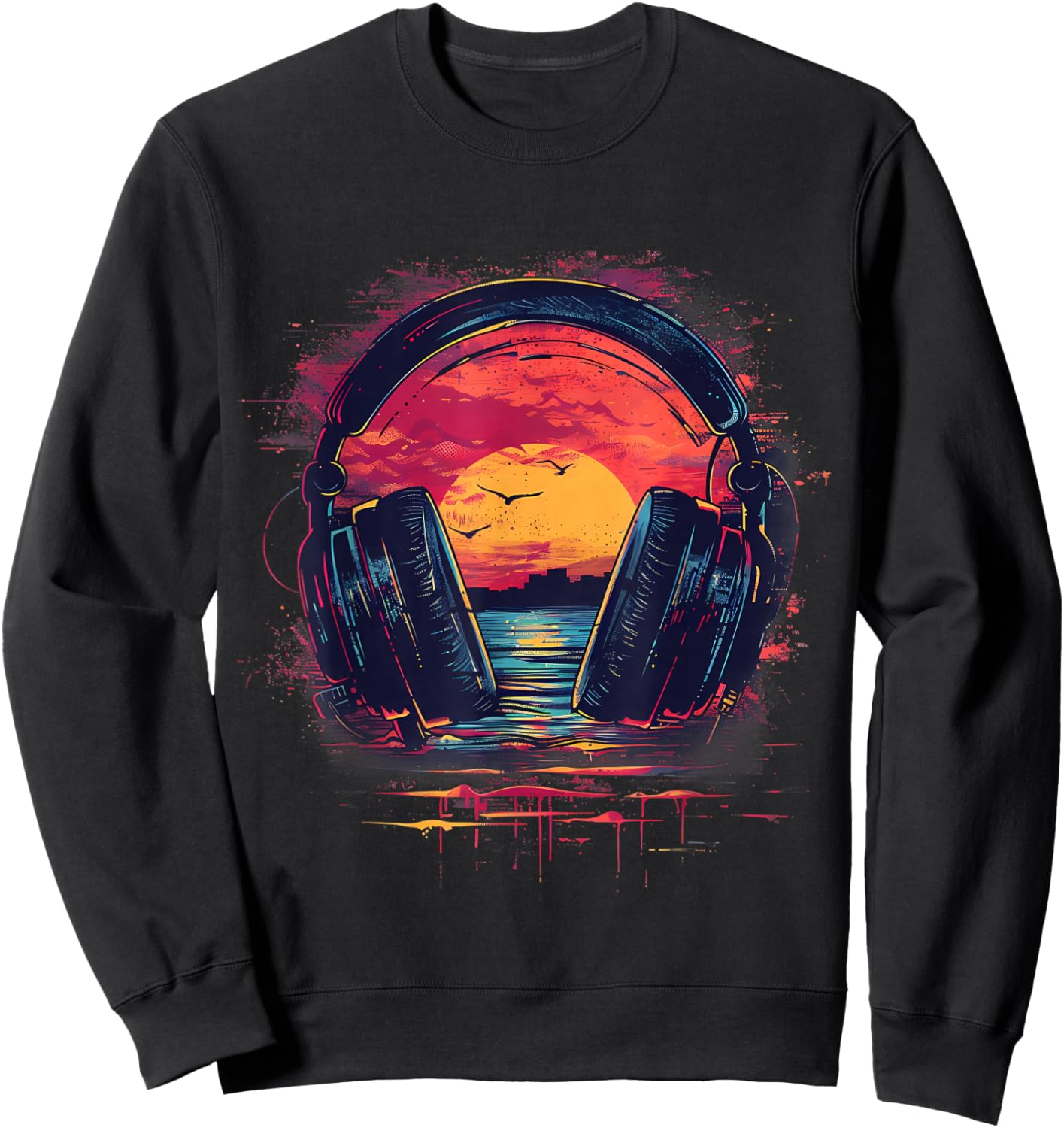 Headphones Music DJ Beatmaker House Music Sunset Artwork Sweatshirt - Sweatshirt | Black