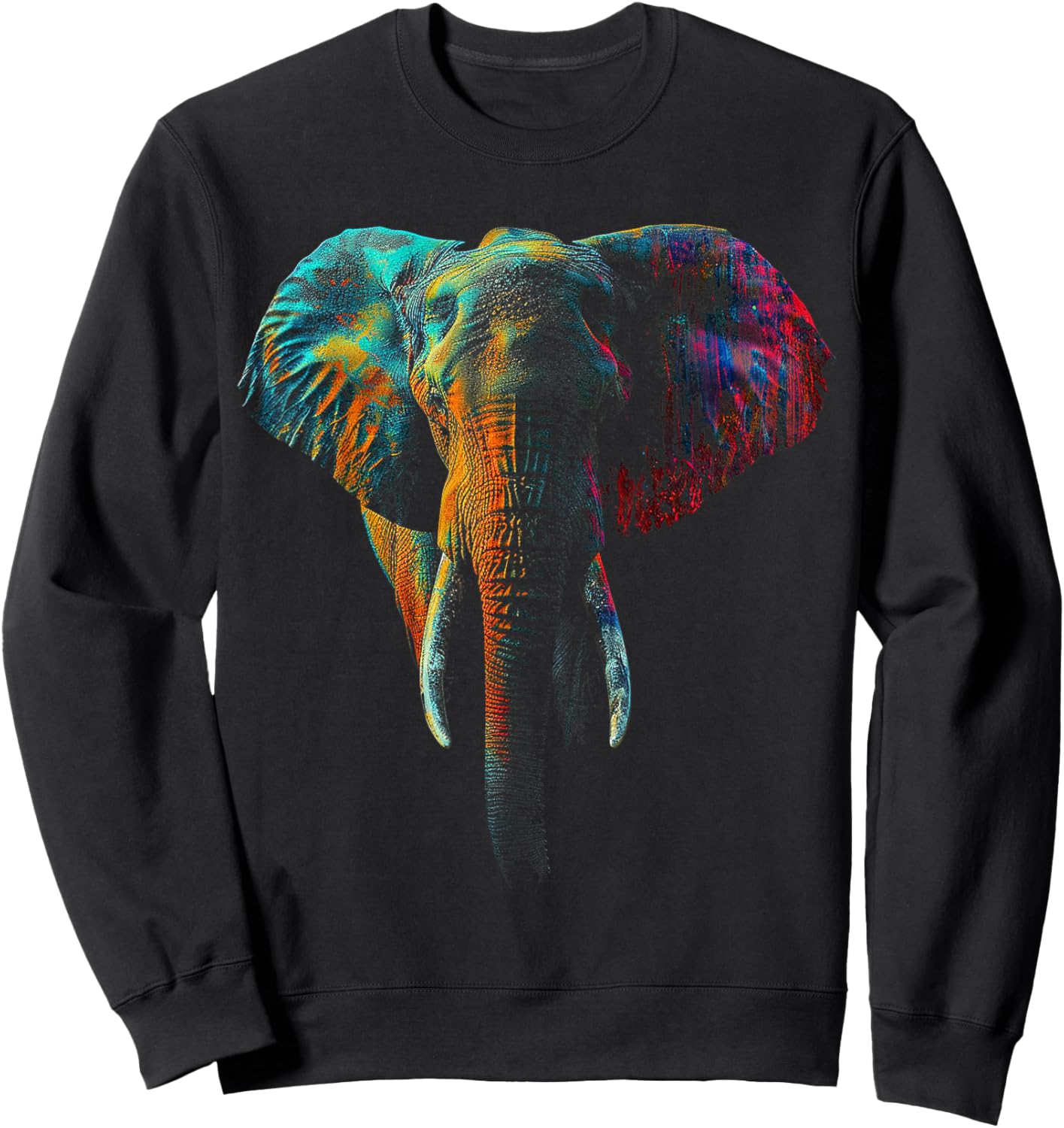 Elephant Colorful Animal Art Graphic Elephant Sweatshirt - Sweatshirt | Black