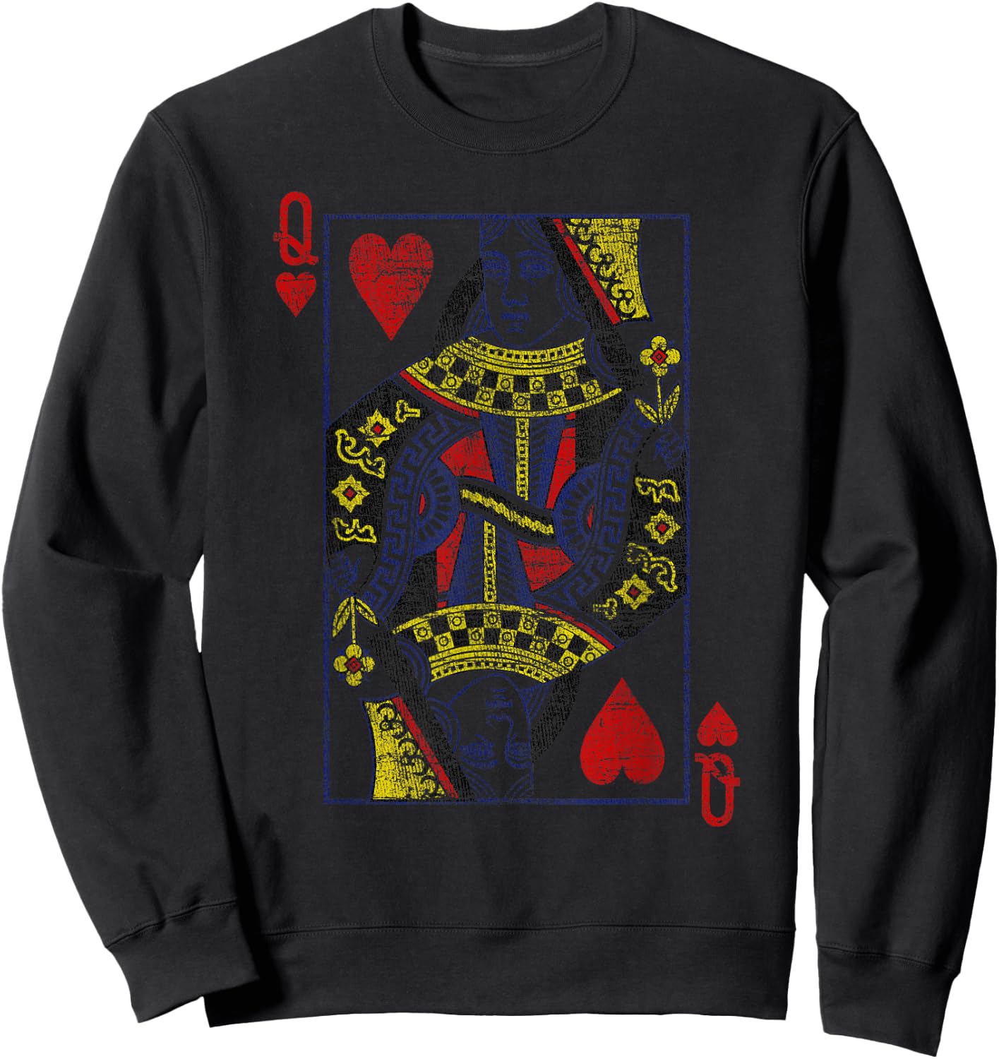 Queen of Hearts Playing Card Costume Poker Distressed Small Sweatshirt - Sweatshirt | Black