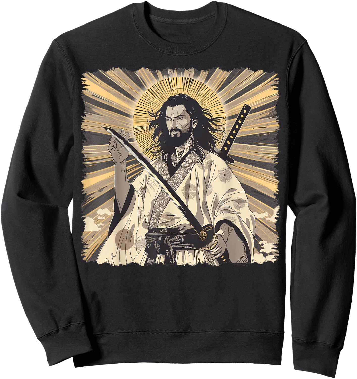Jesus Christian Religious Japanese Art Samurai Sweatshirt - Sweatshirt | Black