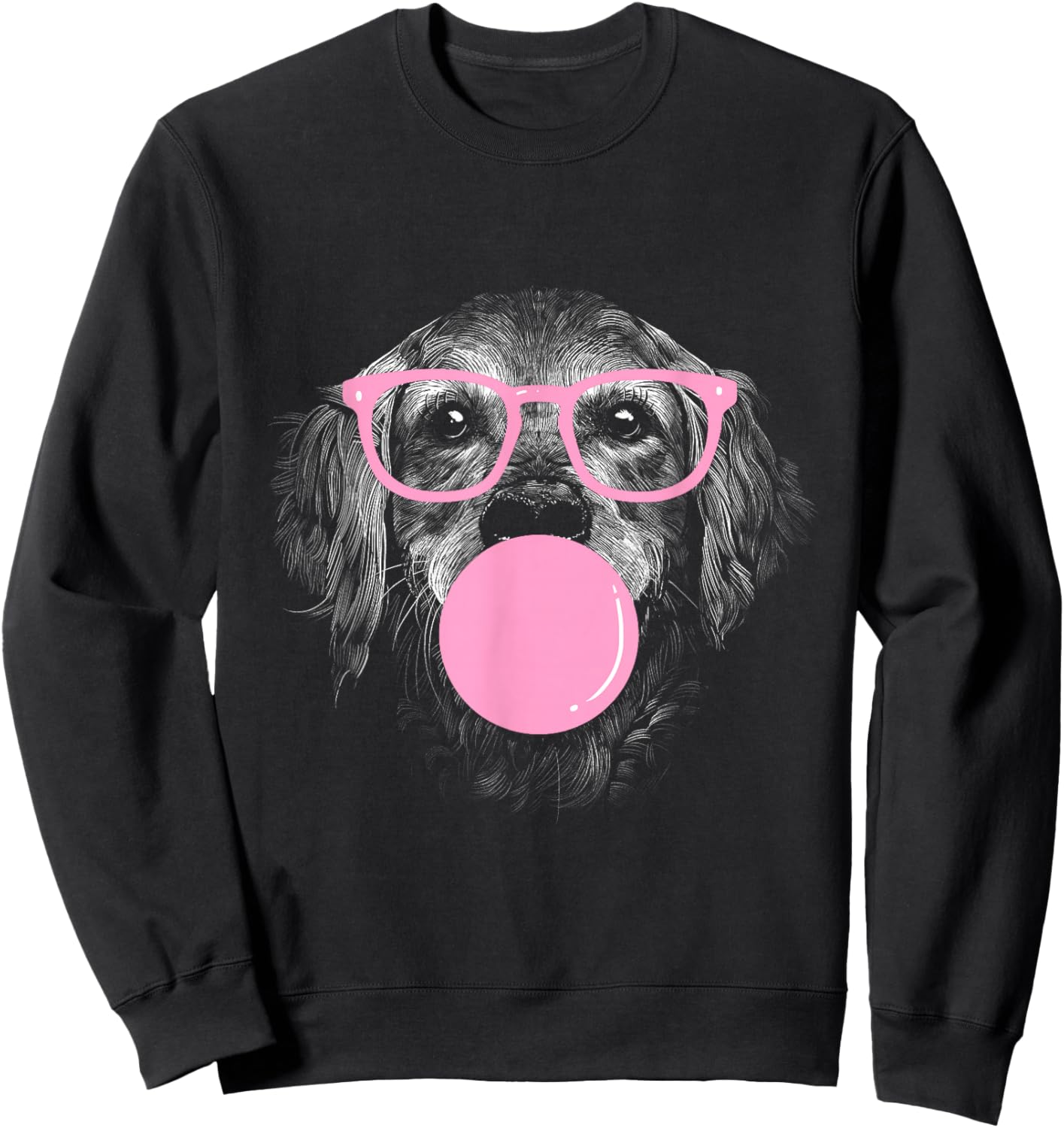 Dog Drawing - Realistic Dog with Glasses and Chewing Gum Sweatshirt - Sweatshirt | Black