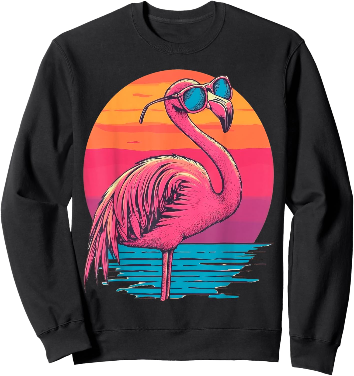 Retro Flamingo Sunglasses Sunset Style Vintage Sweatshirt - Sweatshirt | Black