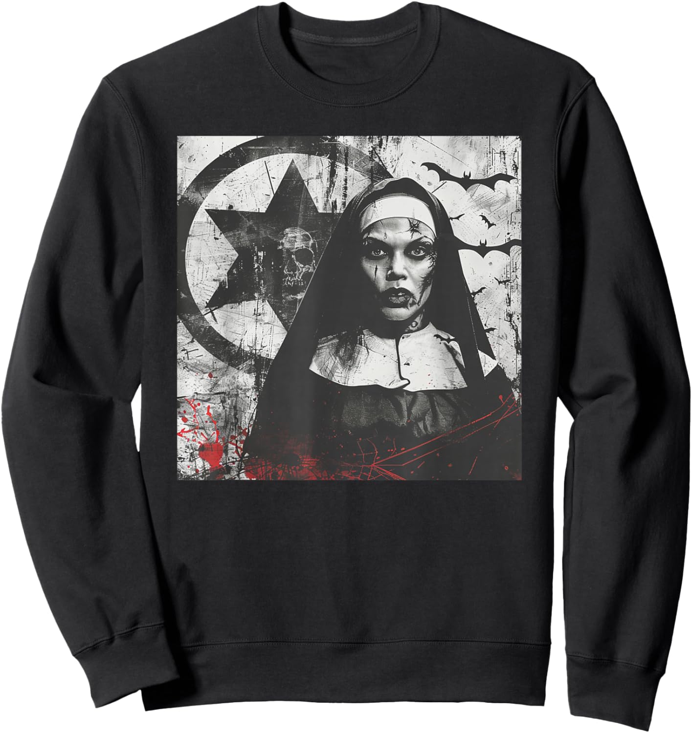 Cool Horror Nun, Pentagram, Religious Rebel Sweatshirt - Sweatshirt | Black