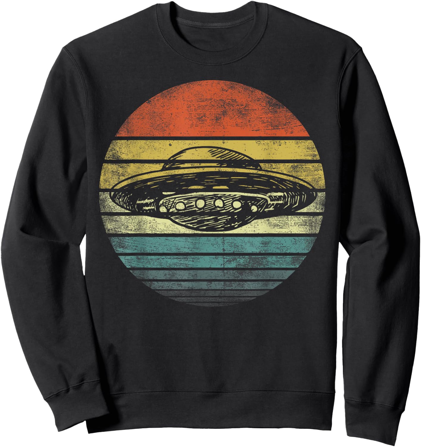 UFO Gifts Retro Sunset Funny Alien UFO Hunter Silhouette Sweatshirt - Sweatshirt | Black