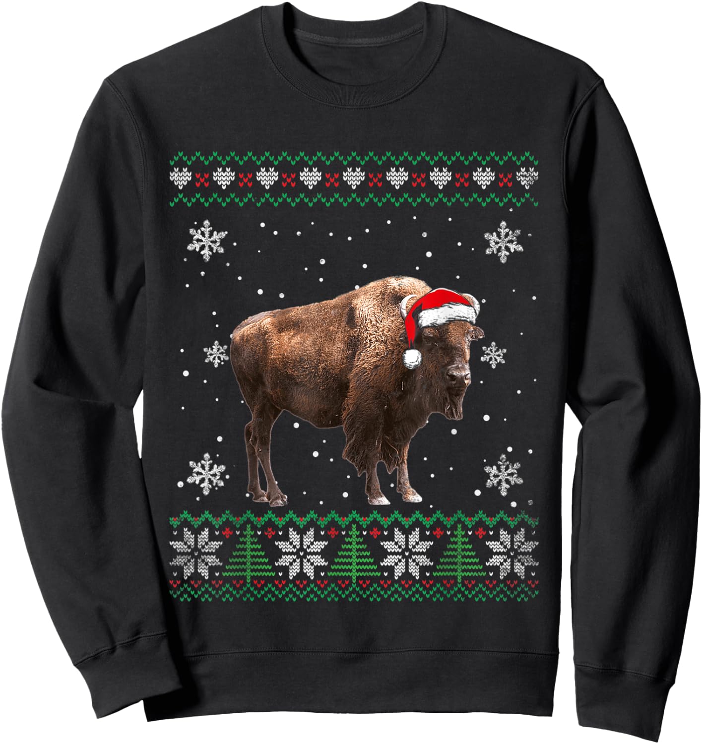 Santa Bison Ugly Sweater Animals Christmas Pajama Sweatshirt - Sweatshirt | Black