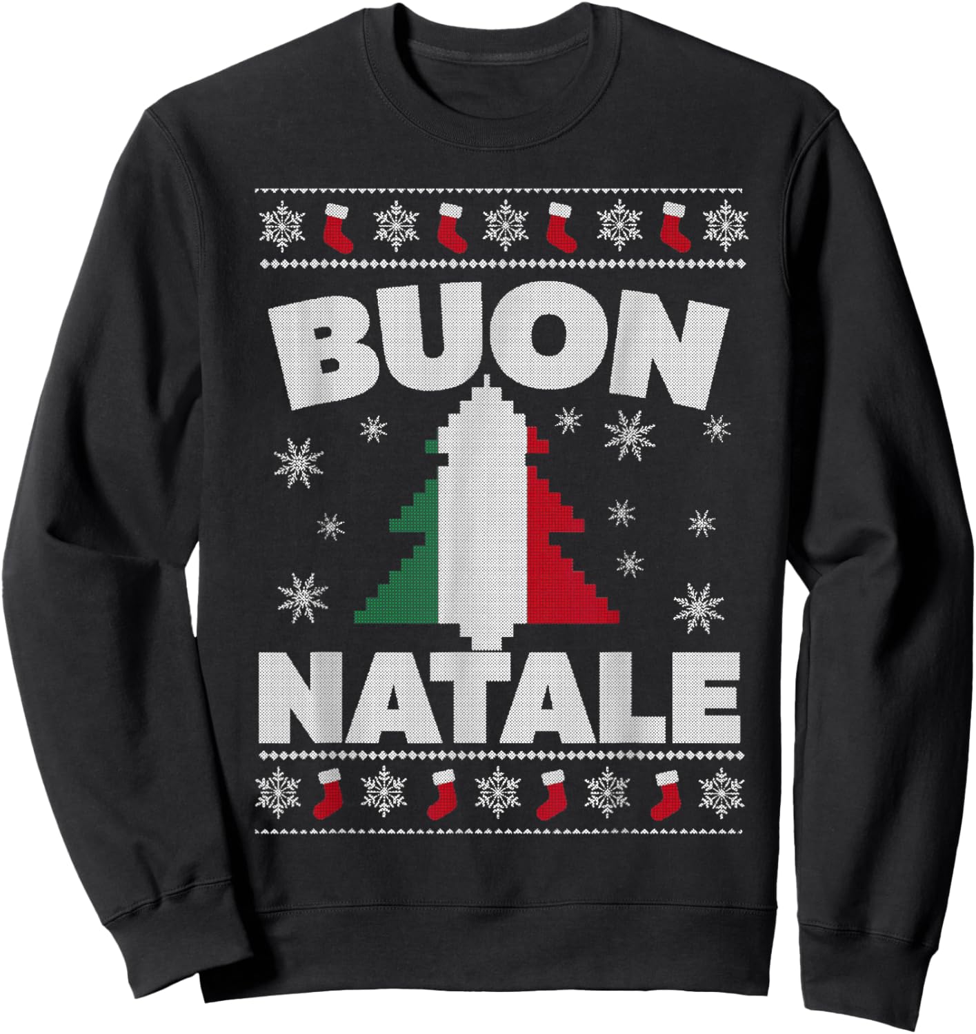 Buon Natale Merry Christmas Tree Italian Ugly Xmas Sweater Sweatshirt - Sweatshirt | Black