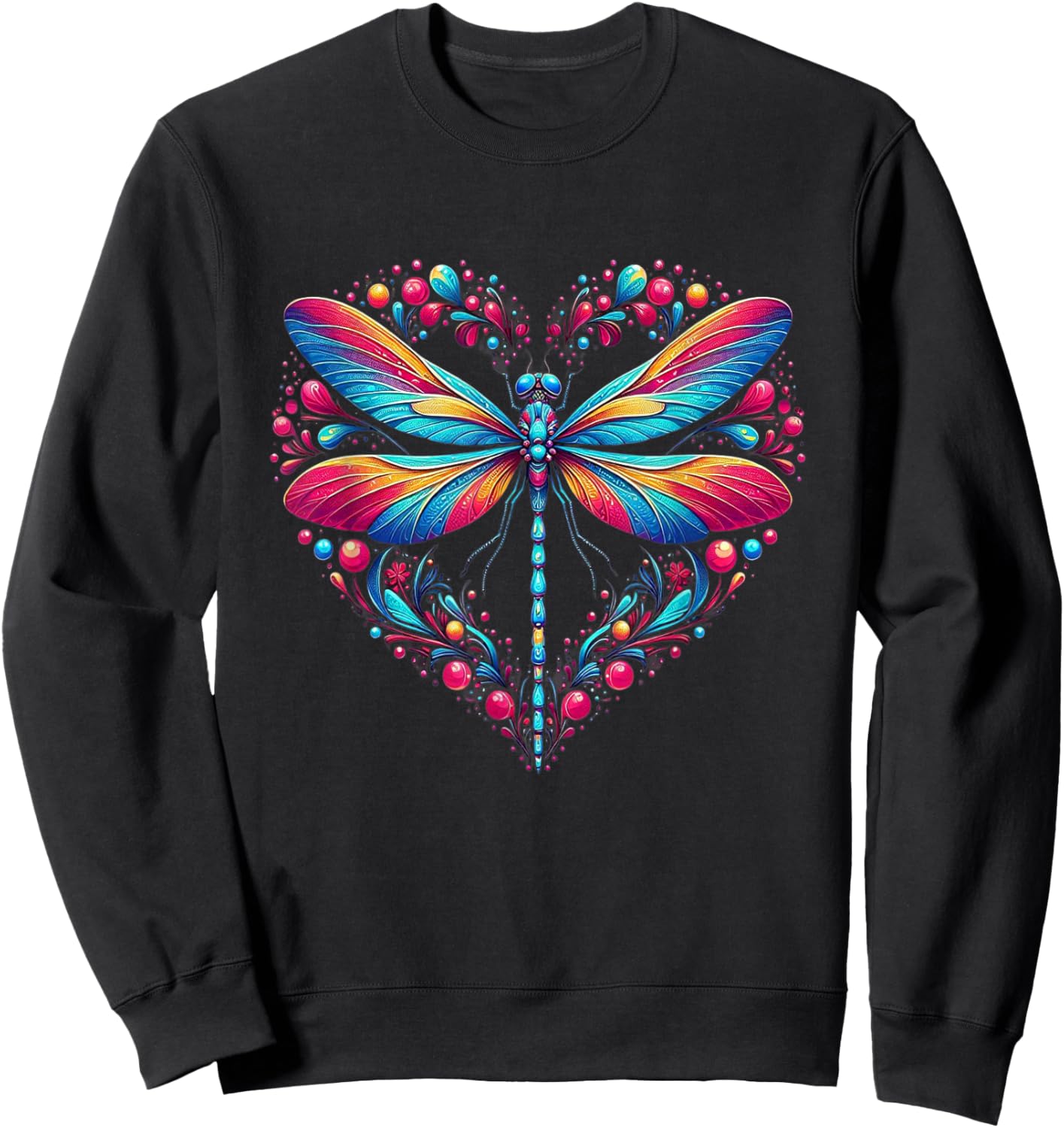 Dragonfly Love Spiritual Colorful Dragonflies Art Garden Sweatshirt - Sweatshirt | Black