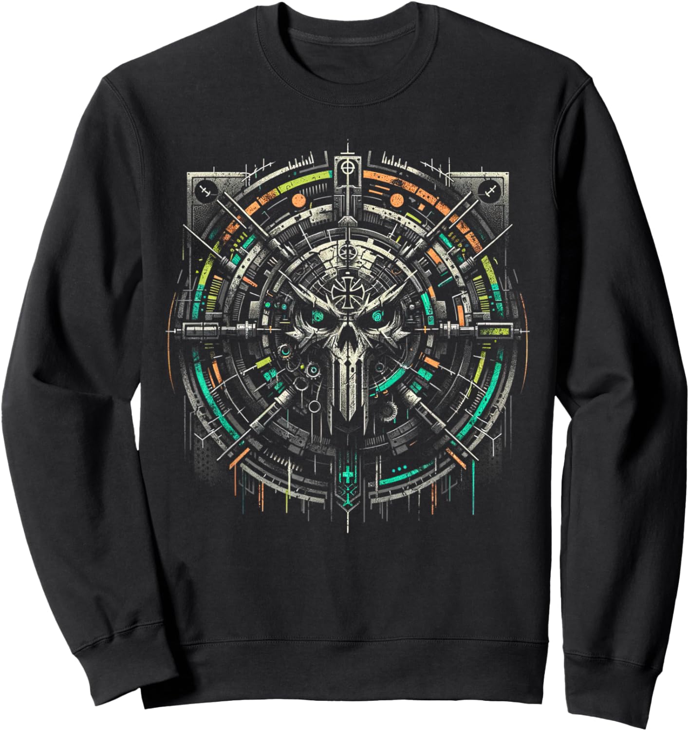 Cyber Grunge Mechanical Vault Cyberpunk Skull Music Graphic Sweatshirt - Sweatshirt | Black