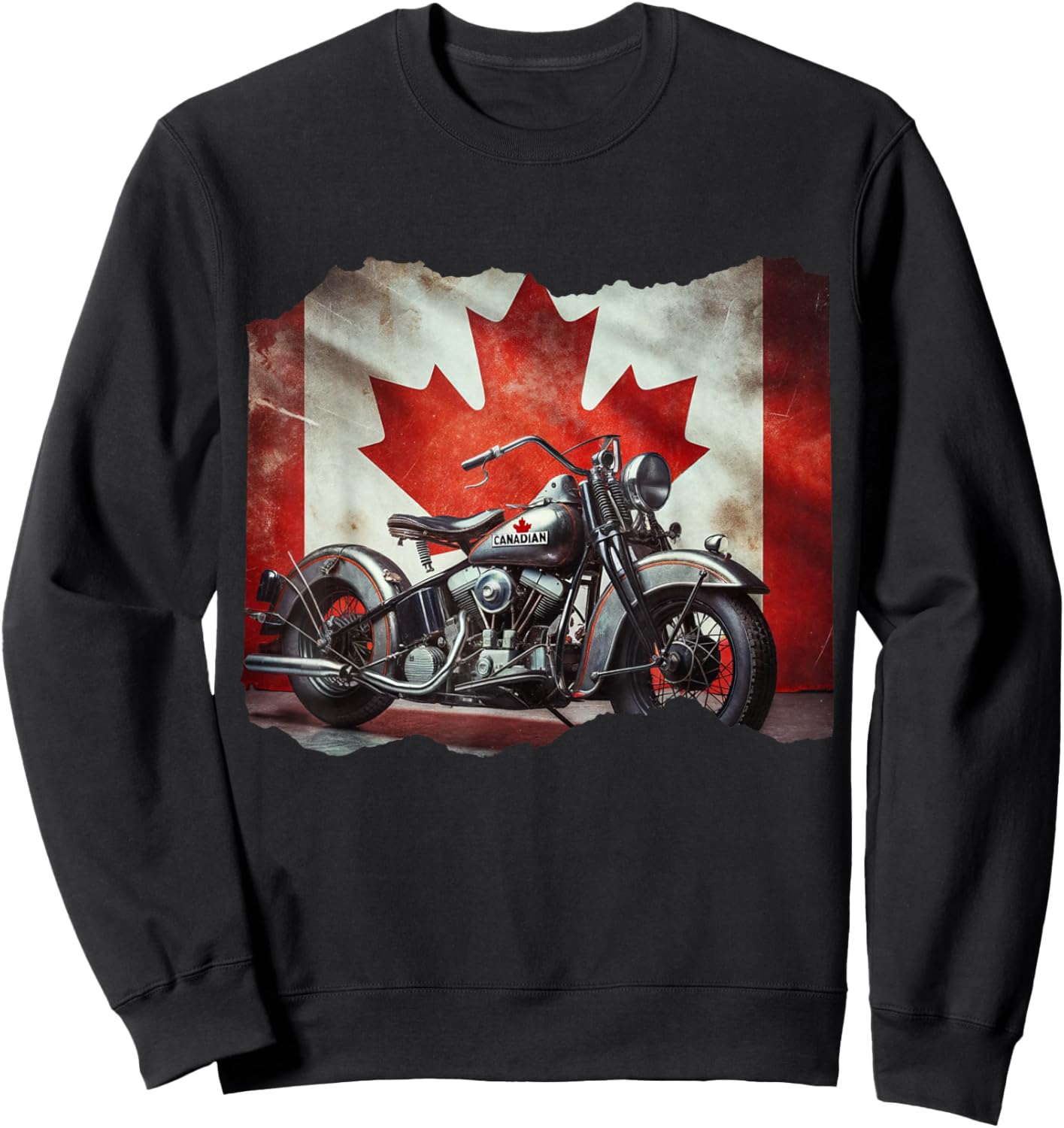 Retro Vintage Canada Flag Motorcycle Patriotic Biker Sweatshirt - Sweatshirt | Black