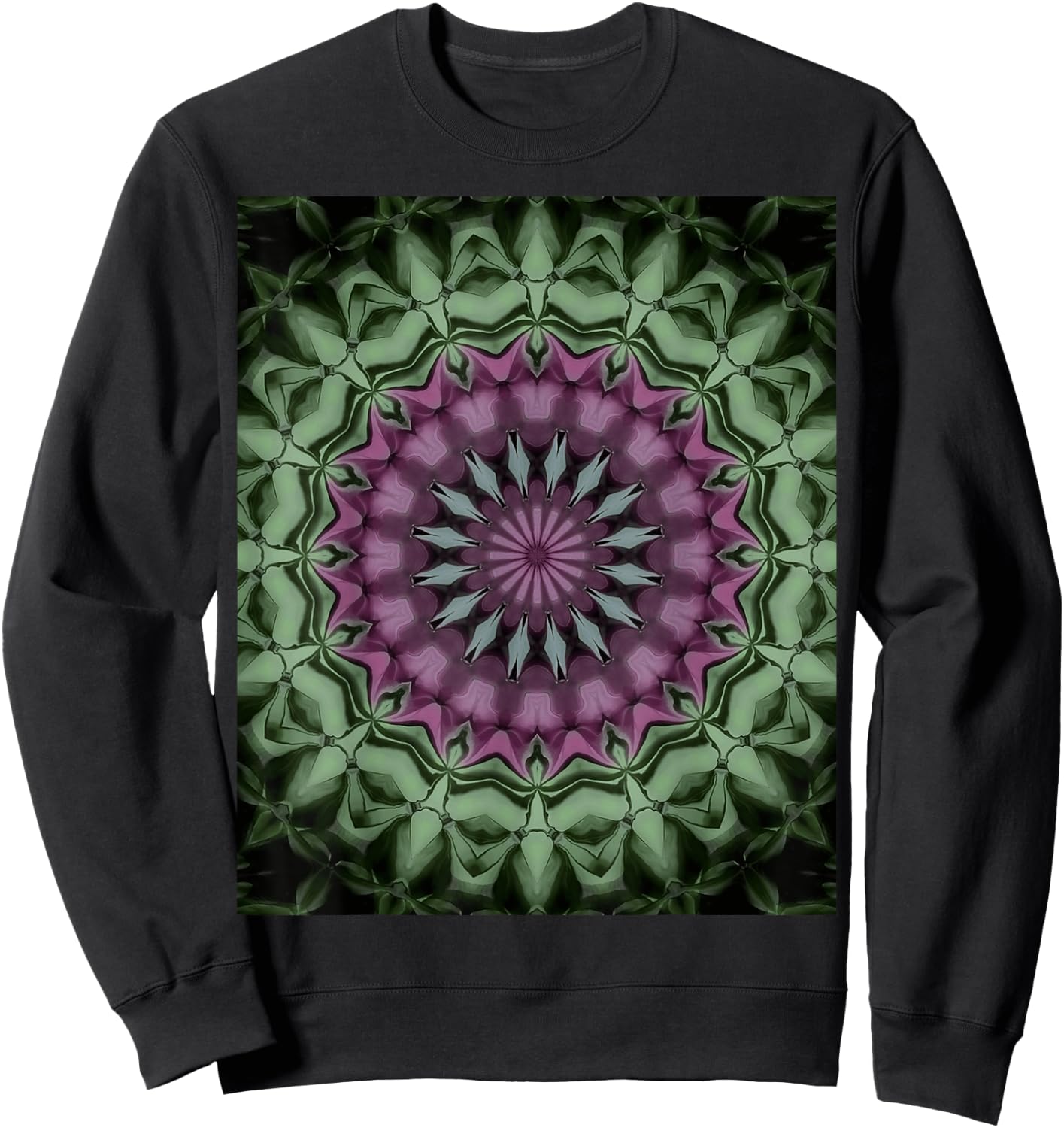 Fantasy Floral Mandala Rose Pink, Pale Green Sweatshirt - Sweatshirt | Black
