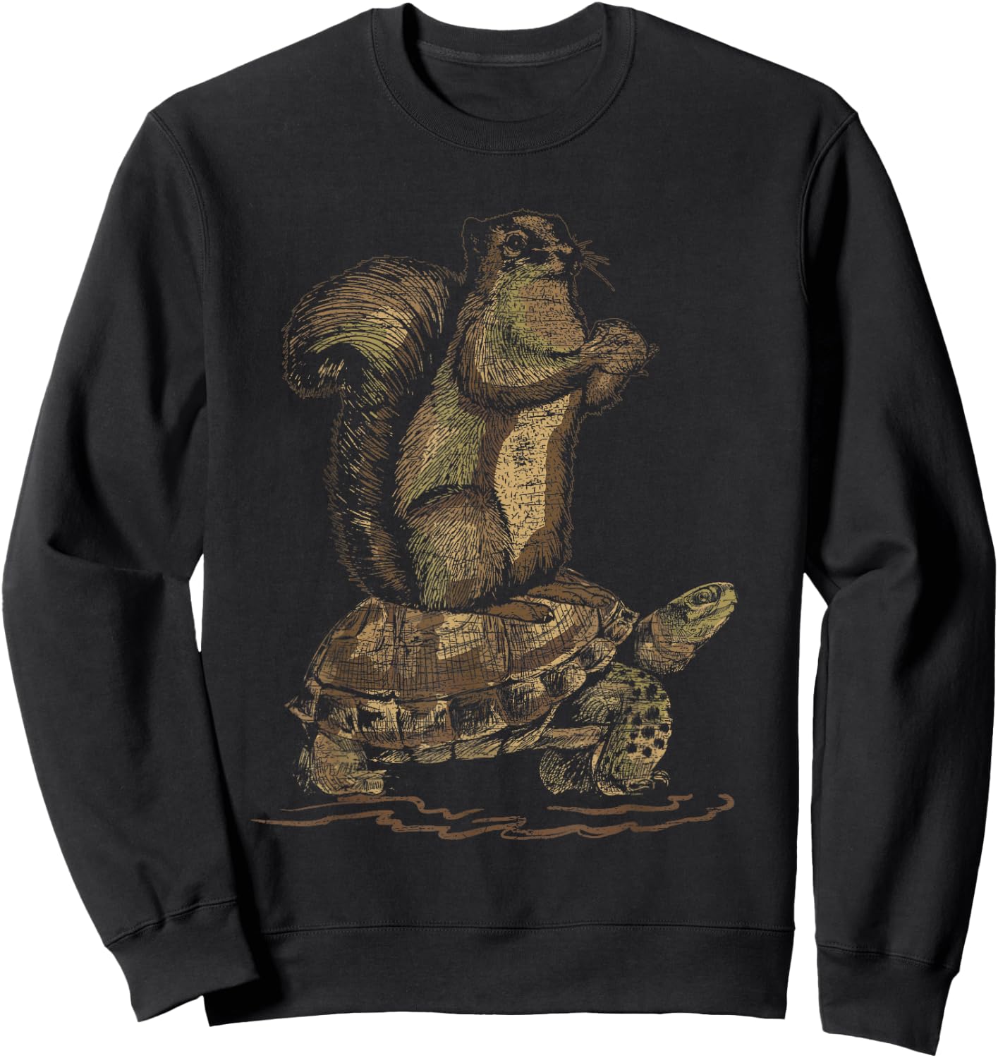 Vintage Animal Gifts Turtle Riding Squirrel Sweatshirt - Sweatshirt | Black