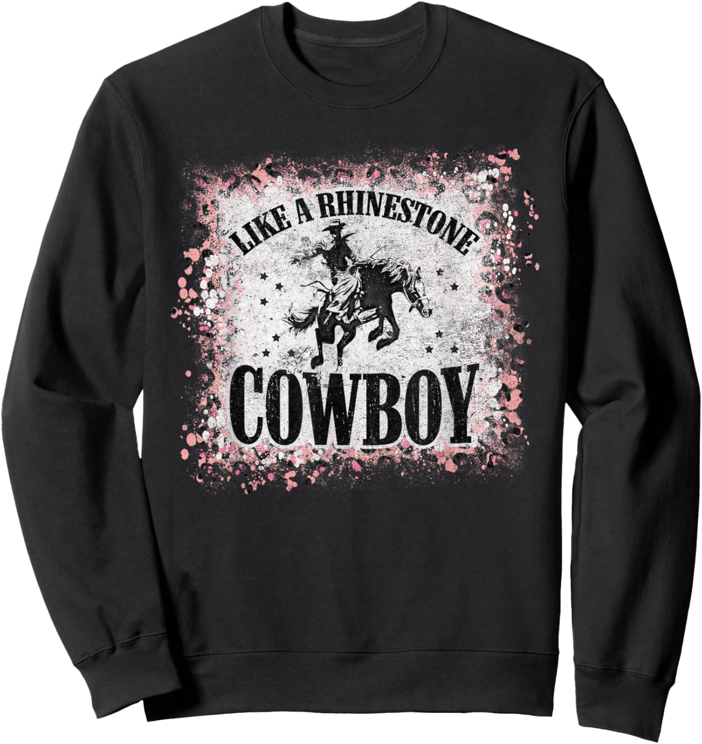 Vintage Leopard Bleached Like A Rhinestone Cowboy Horseback Sweatshirt - Sweatshirt | Black