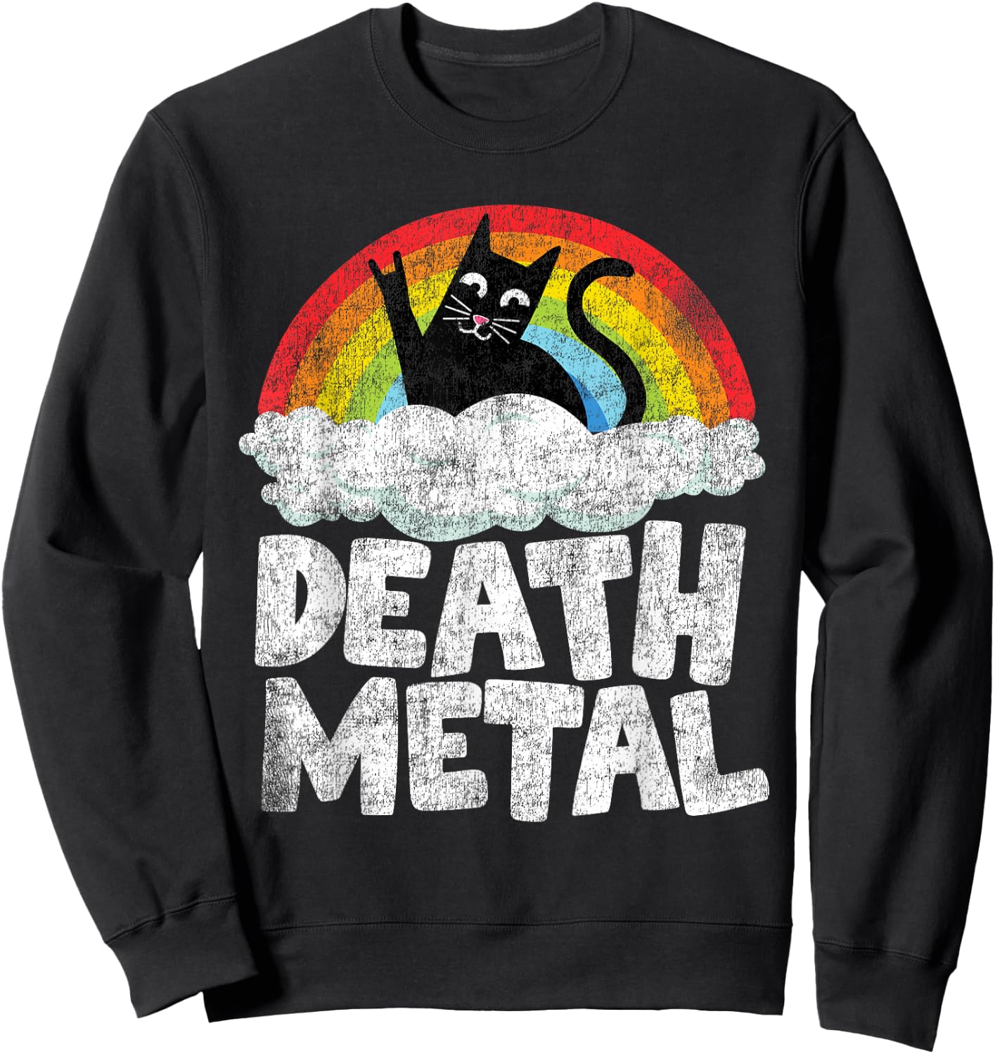 Cat Rainbow Heavy Metal Band Kids Goth Funny Death Metal Small Sweatshirt - Sweatshirt | Black