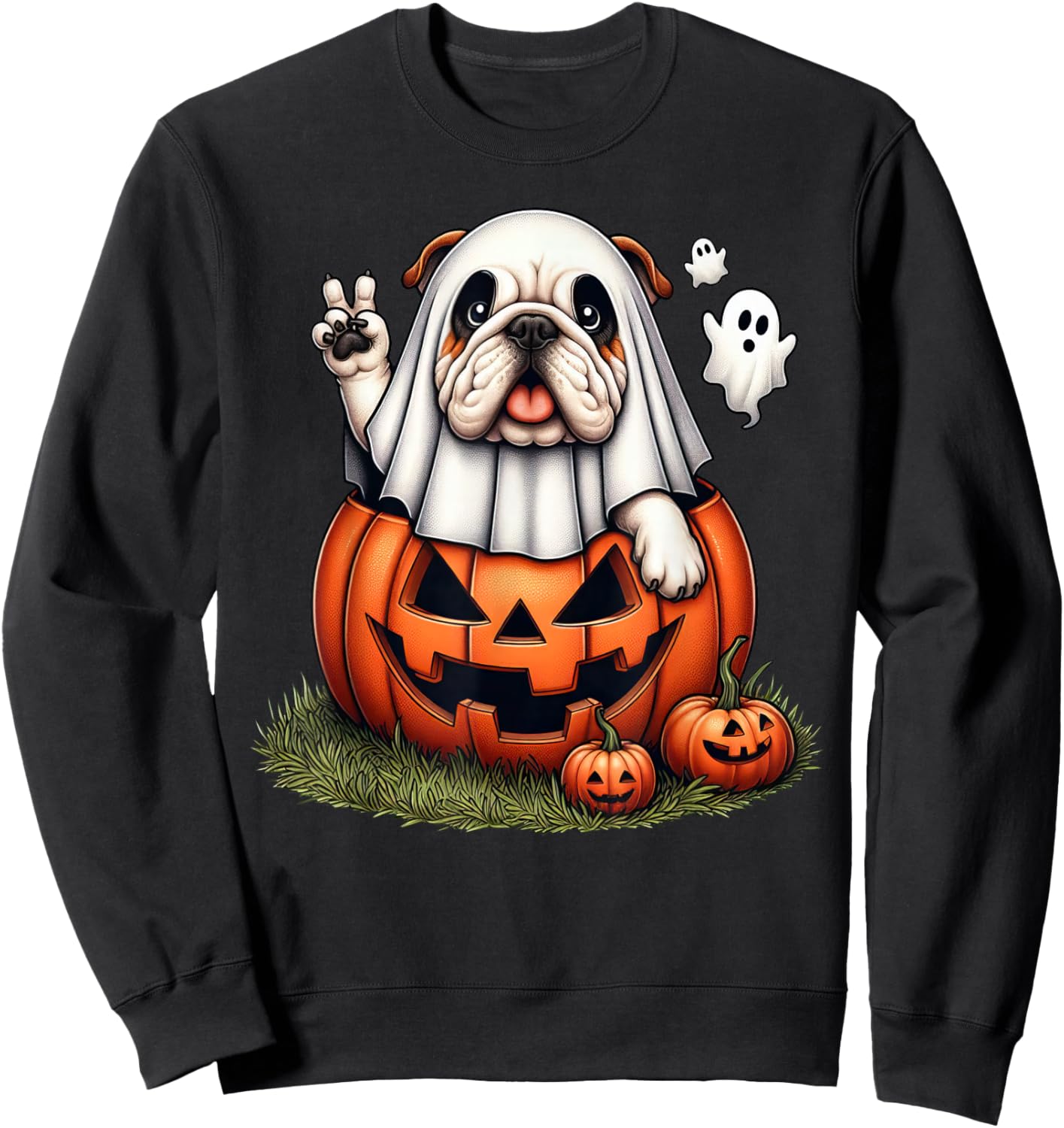 Funny English Bulldog Ghost Boo Halloween Kids Sweatshirt - Sweatshirt | Black