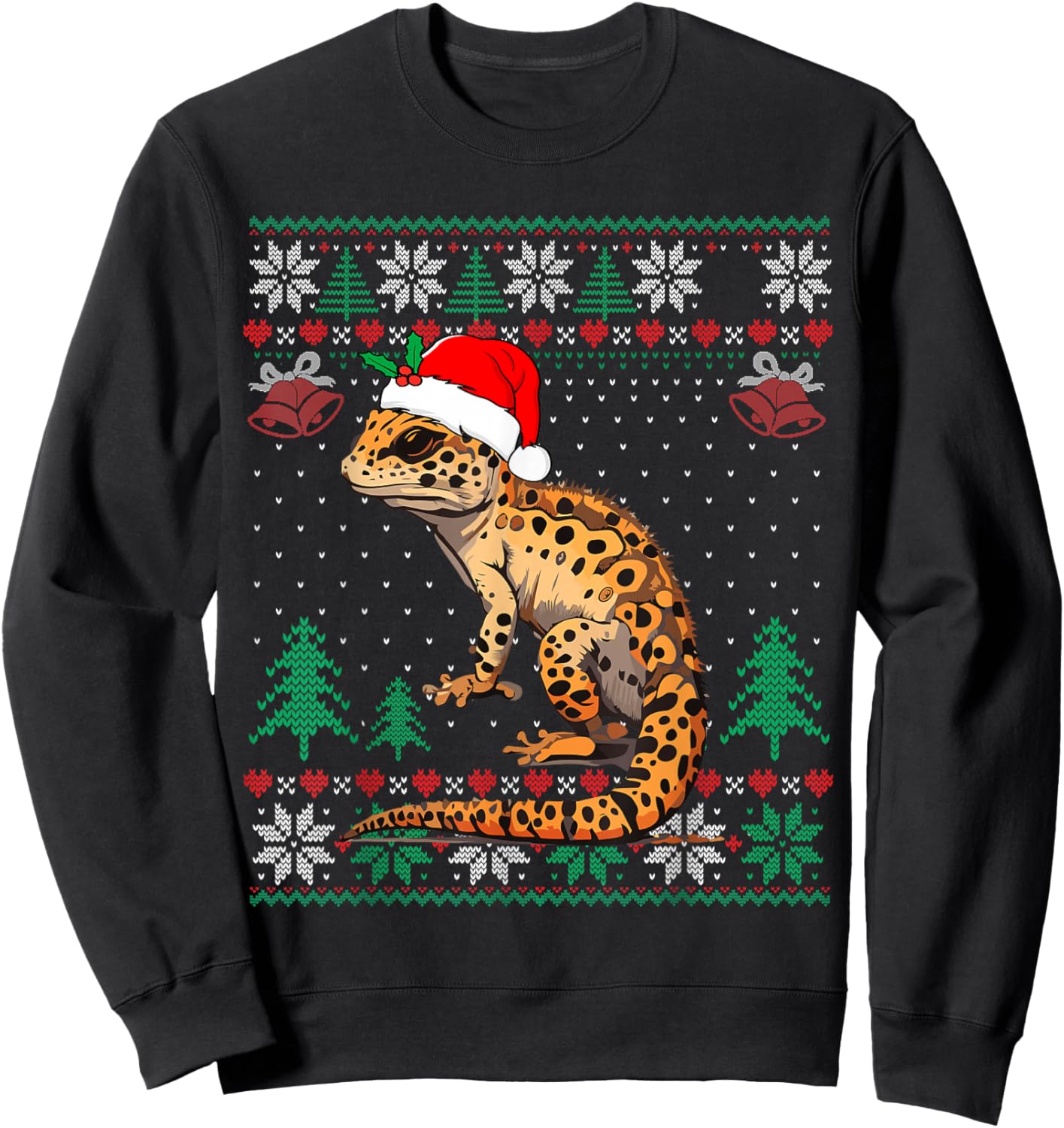Ugly Christmas Pajama Sweater Leopard Gecko Animals Lover Sweatshirt - Sweatshirt | Black