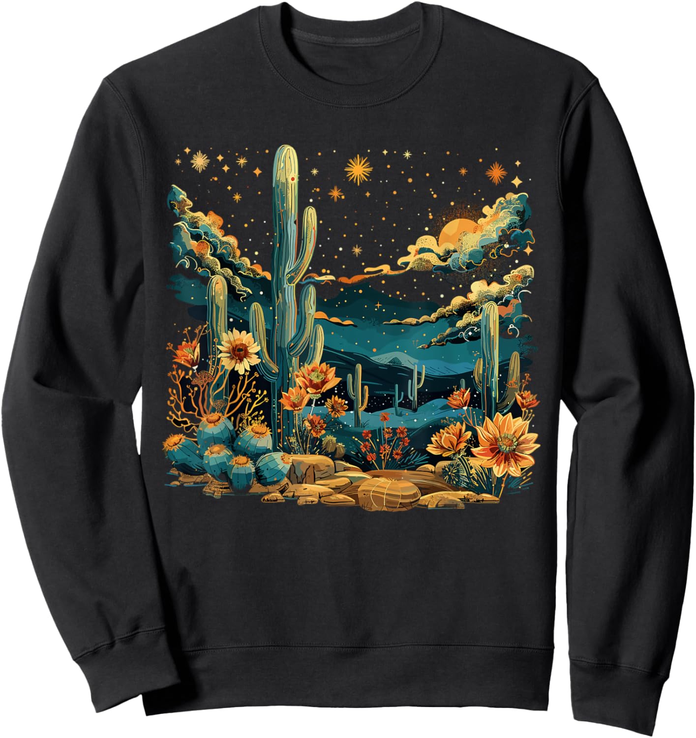 Saguaro Cactus Desert Art Moon Nature Sweatshirt - Sweatshirt | Black