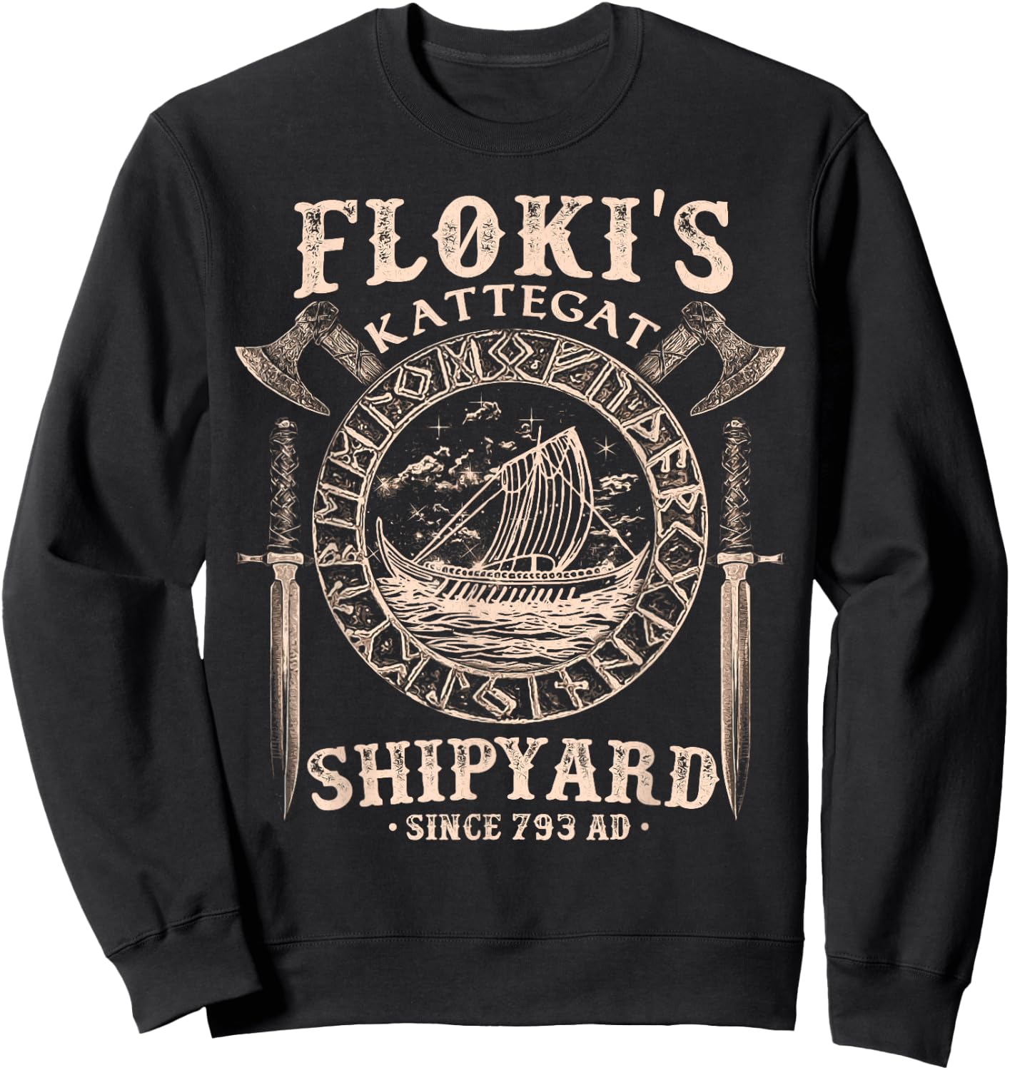 Flokis Shipyard Kattegat Viking Ship and Sword Gift Sweatshirt - Sweatshirt | Black