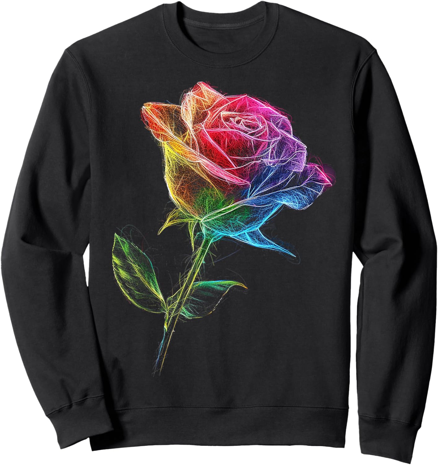 Rose Colorful Drawing Nature Art Graphic Rose Sweatshirt - Sweatshirt | Black