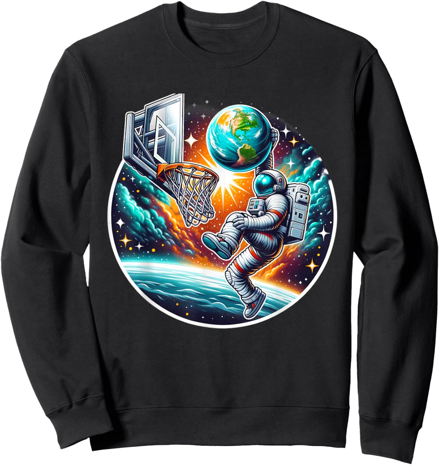 Astronaut Slam Dunking Planet Earth Basketball Lover Sweatshirt - Sweatshirt | Black