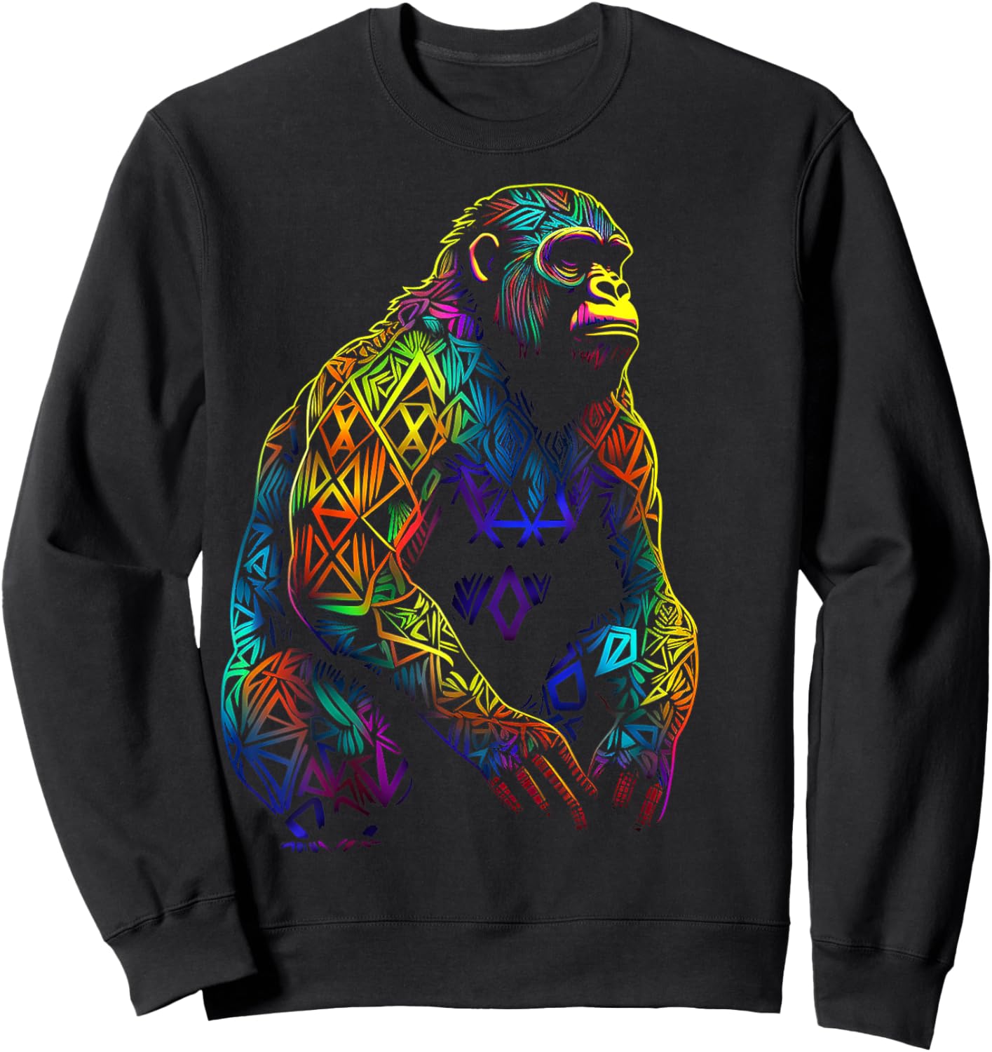 Gorilla Artwork Mandala Animal Colorful Art Graphic Monkey Sweatshirt - Sweatshirt | Black