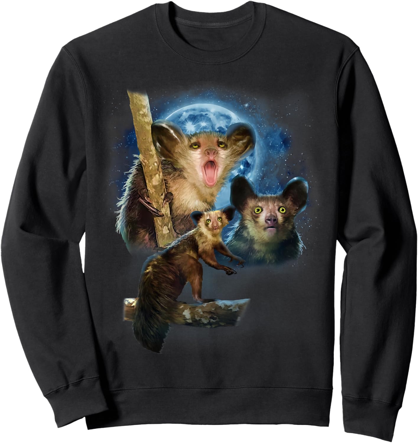 Howling at The Moon Shirt and Apparel Co. Aye-Aye Lemur - Black, -Adults, Kids - Short Sleeve, Modern, Cartoon, Animal-Themed Shirts Sweatshirt - Sweatshirt | Black