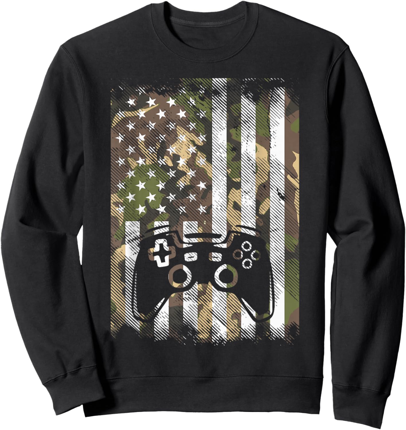 Camo US Flag Gamer Controller Patriotic Men Boys Kids Youth Sweatshirt - Sweatshirt | Black