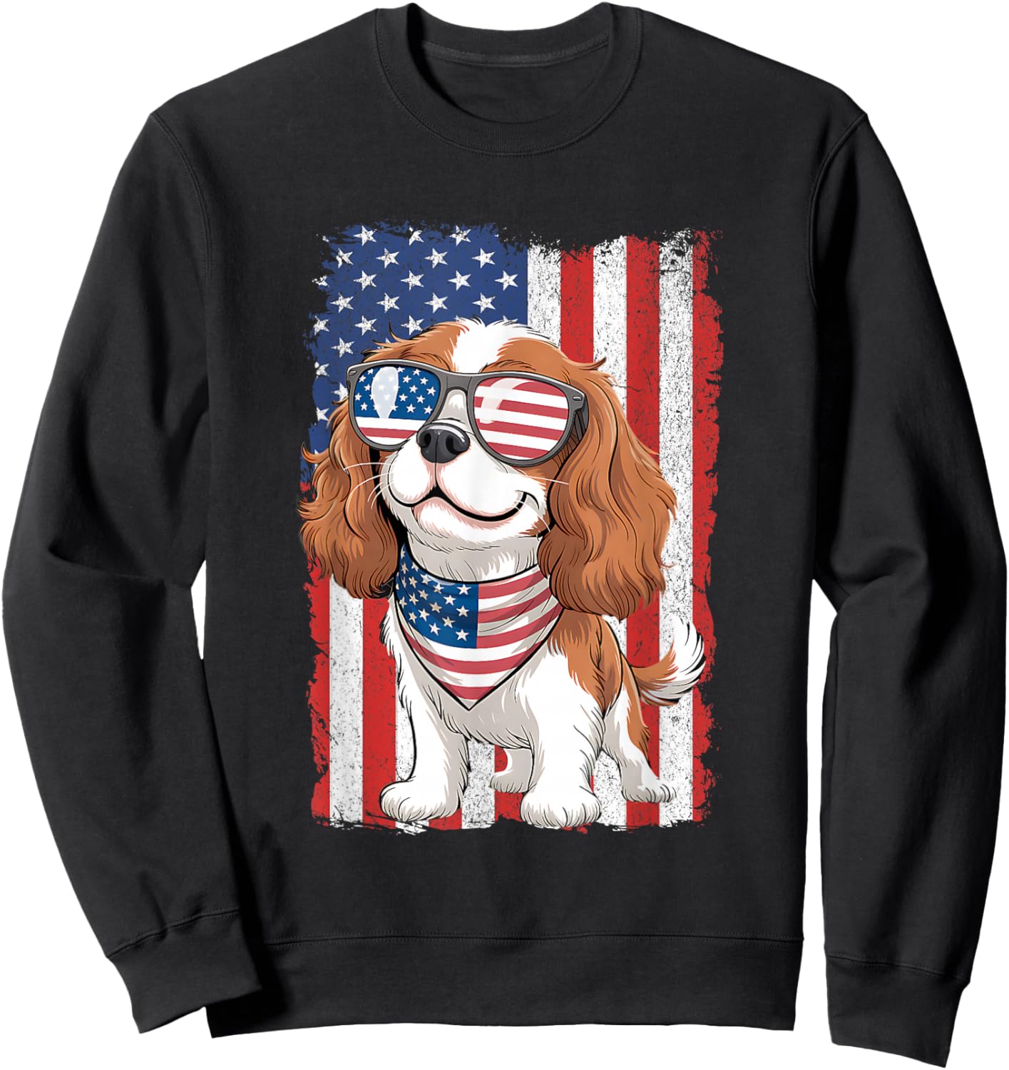 Cavalier King Charles Spaniel 4th of July Patriotic USA Flag Sweatshirt - Sweatshirt | Black