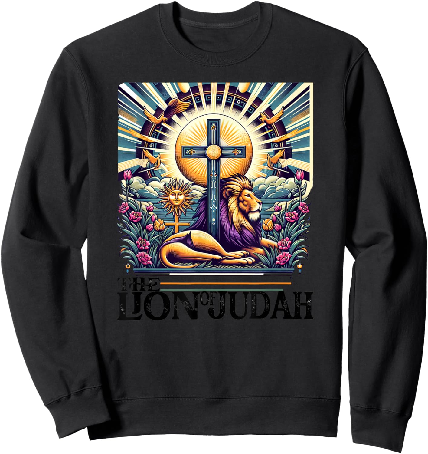 Lion of Judah Men Women Vintage Religious Animal Easter Sweatshirt - Sweatshirt | Black