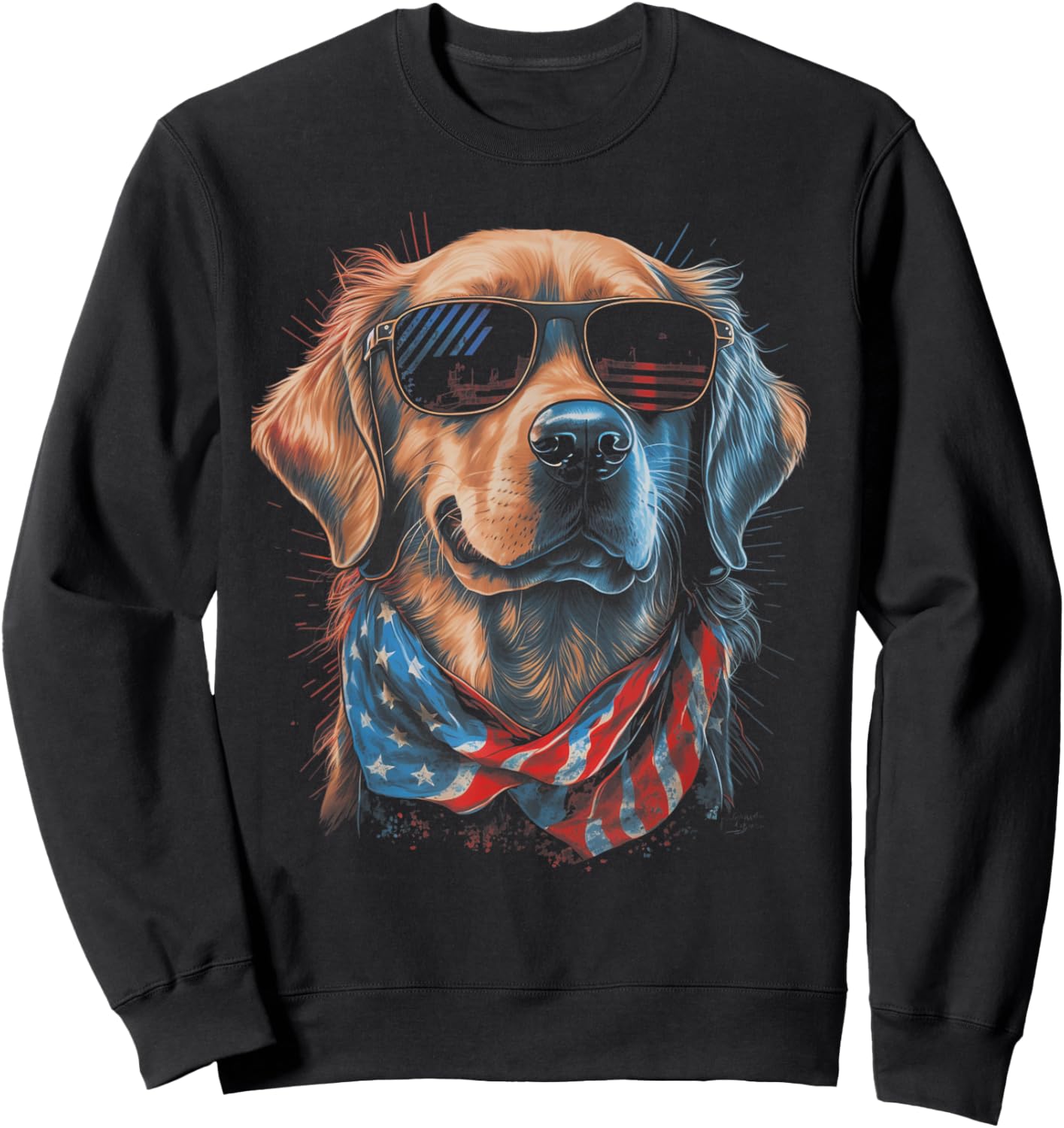 American Flag USA America 4th Of July Dog -Golden Retriever Sweatshirt - Sweatshirt | Black