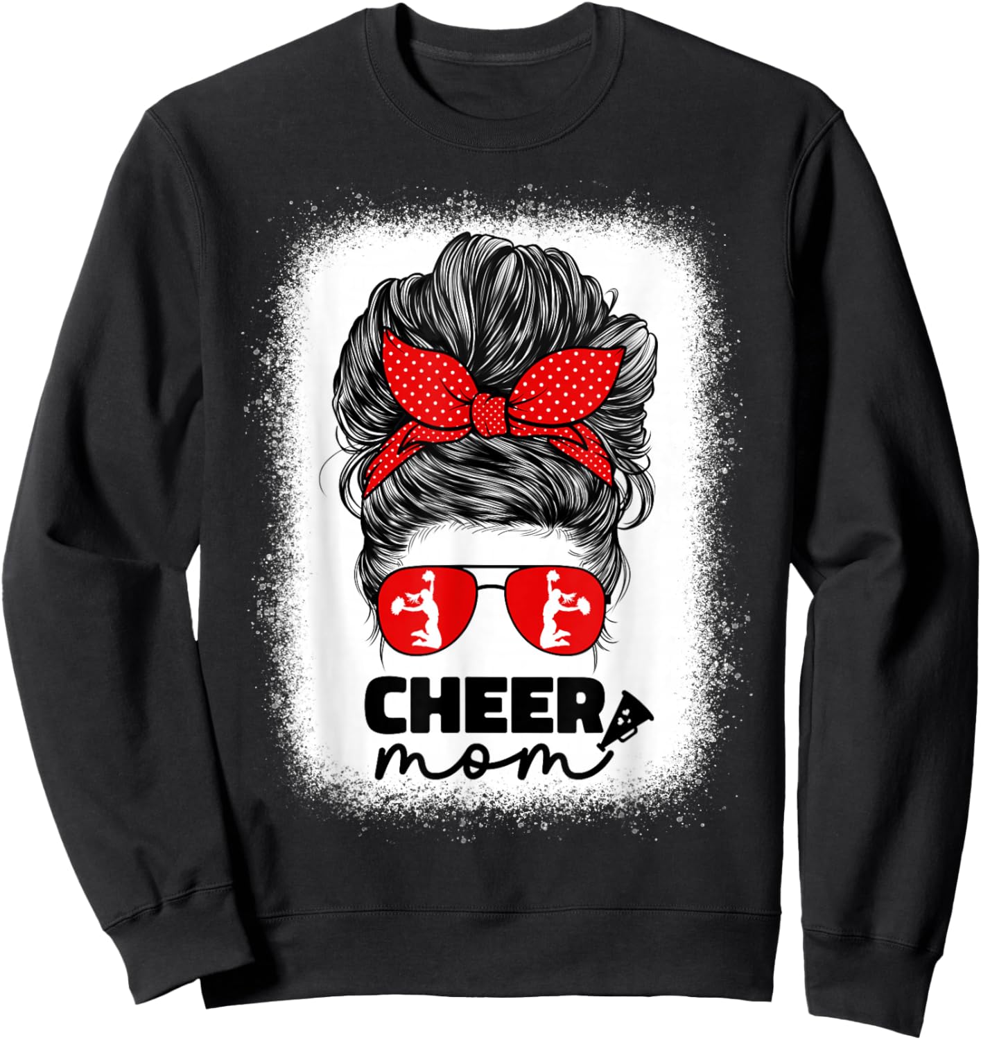 Cute Cheer Mom Cheerleader Mom Red Messy Bun Mom Sweatshirt - Sweatshirt | Black