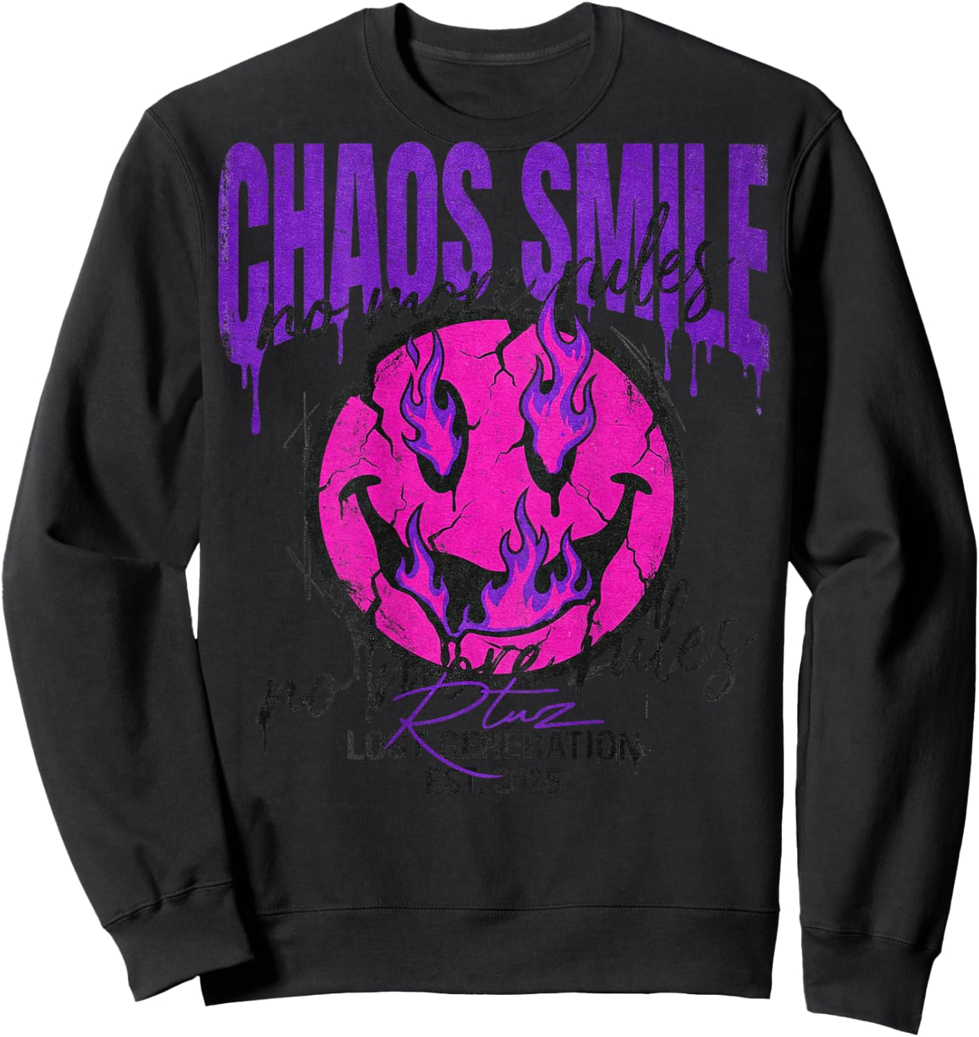 Backprint Streetwear Mode Fashion Damen Herren Retro Smile Sweatshirt - Sweatshirt | Black