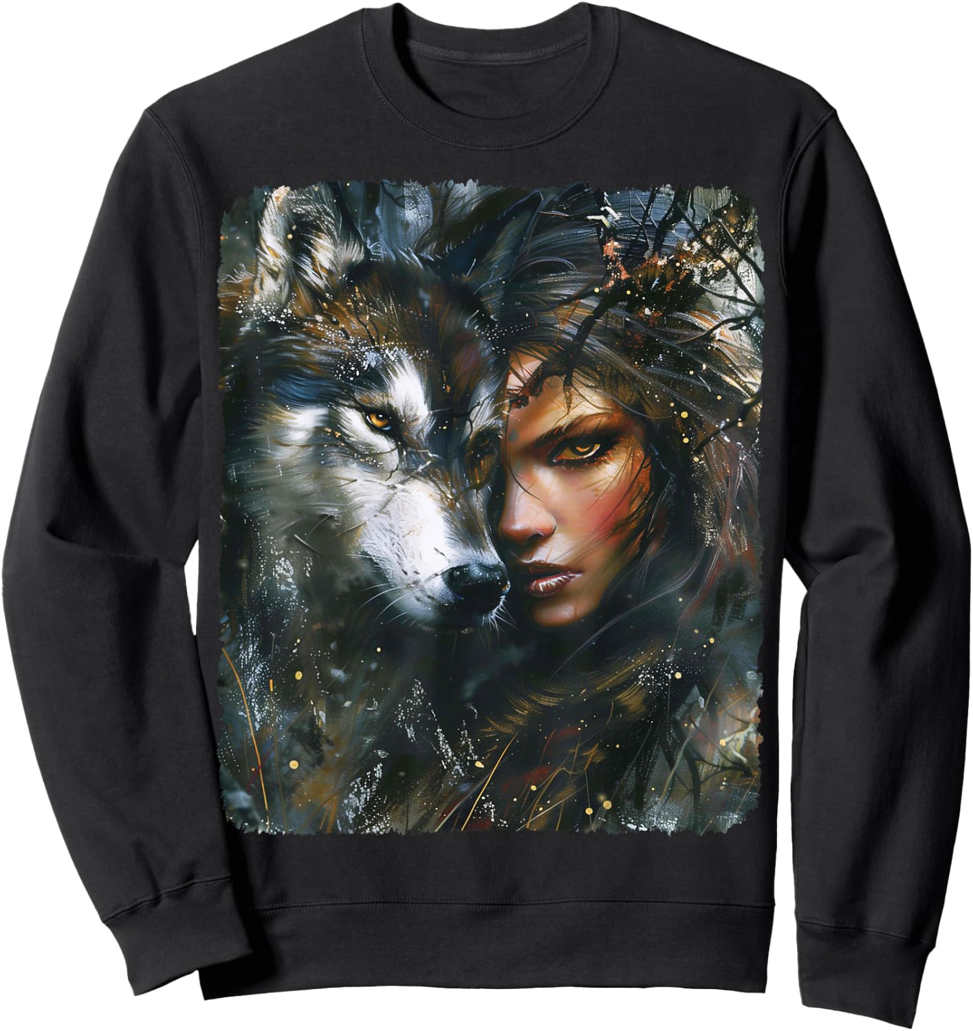 Beautiful Painting of a Woman with her Wolf Sweatshirt - Sweatshirt | Black