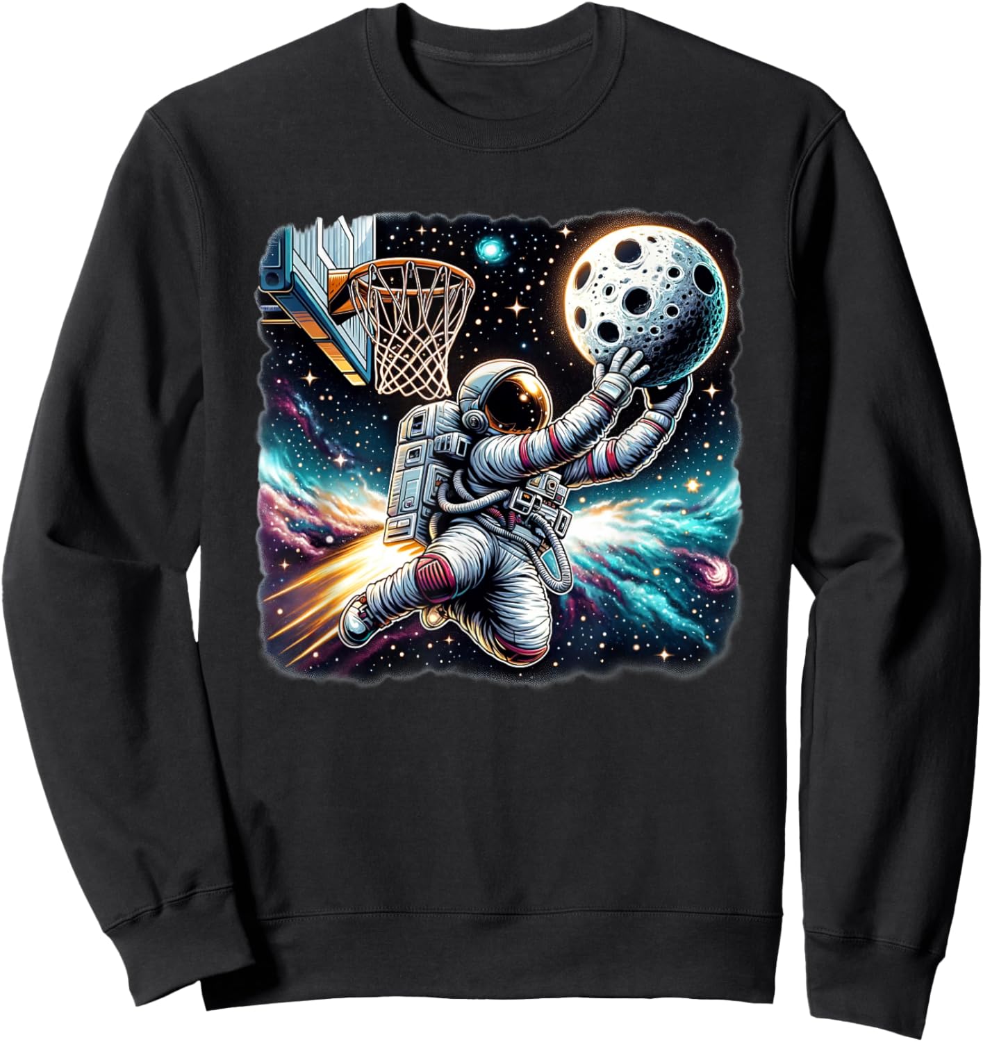 Astronaut Slam Dunking Moon Astrology Basketball Lover Sweatshirt - Sweatshirt | Black