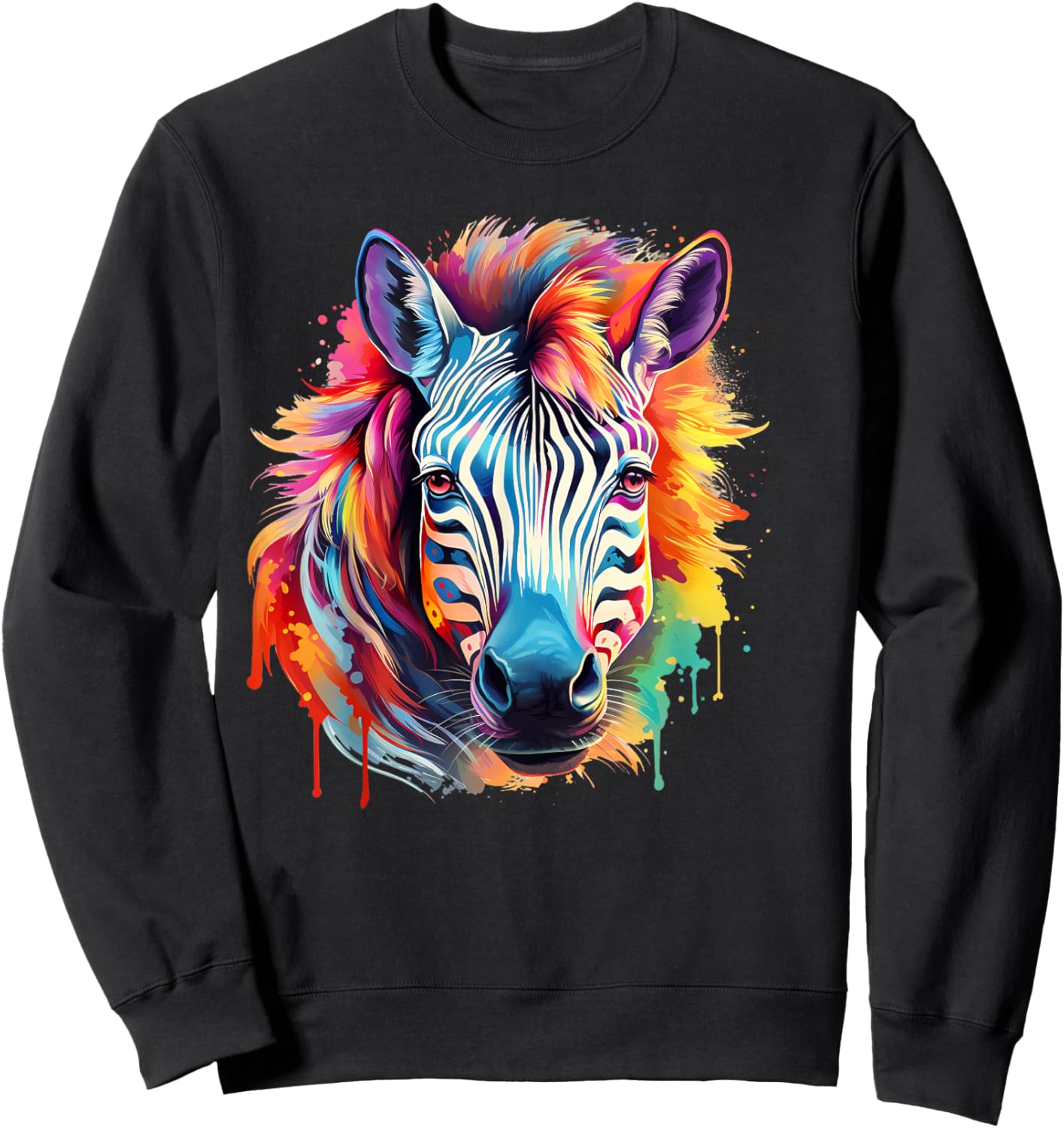 Stripped Pattern Colorful Zebra Horse Print Gift Adult Women Sweatshirt - Sweatshirt | Black
