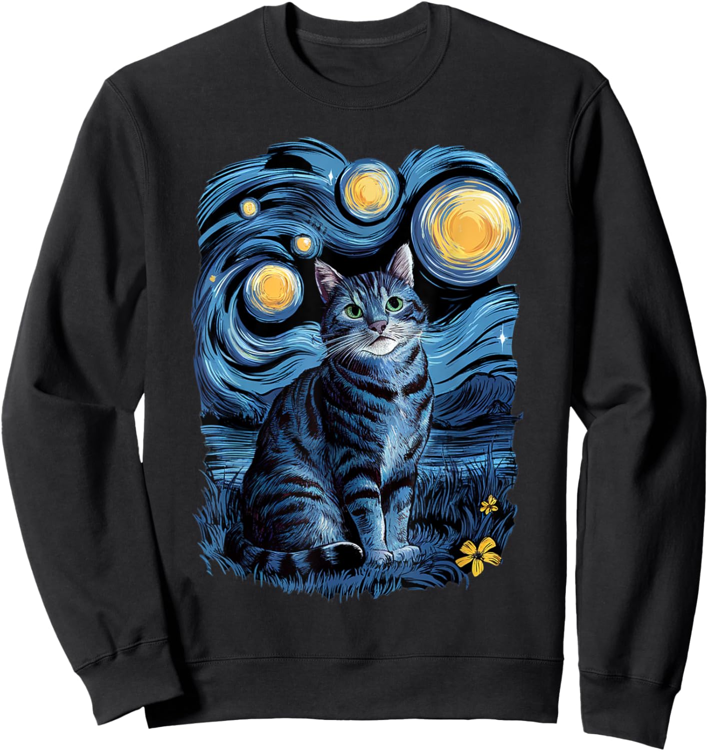 Van Gogh Cat Gifts Tabby Cat Owners Cat Lady Black Men Cat Sweatshirt - Sweatshirt | Black