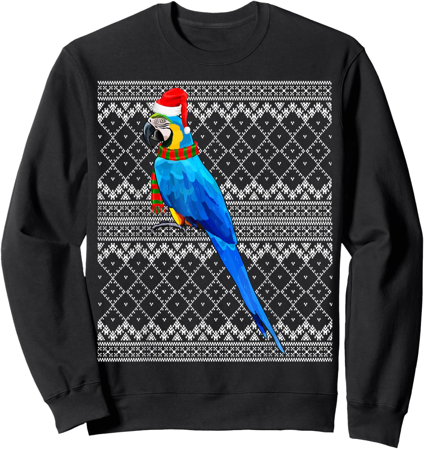 Xmas Bird Santa Hat Blue-and-Yellow Macaw Ugly Christmas Sweatshirt - Sweatshirt | Black