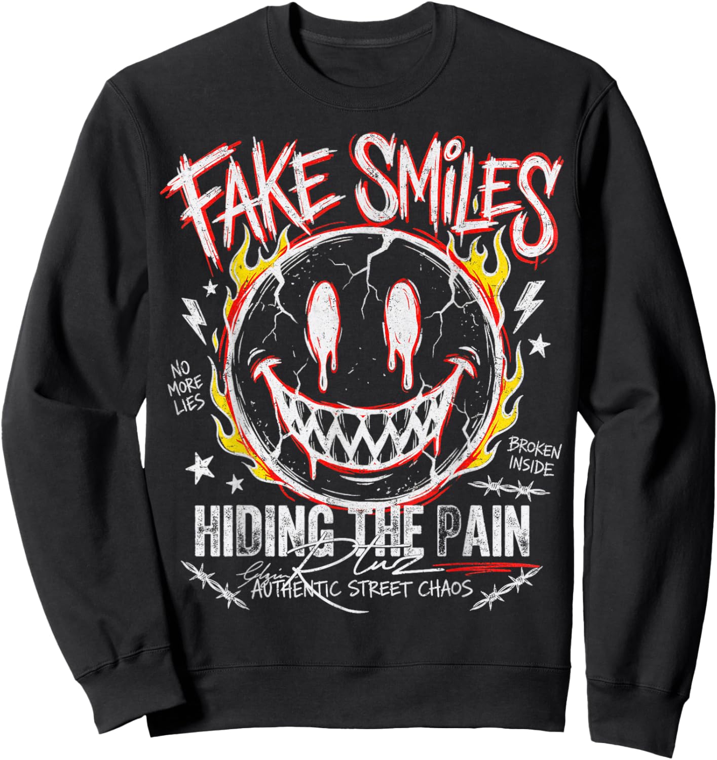 Y2K Streetwear Mode Vintage Fashion Damen Herren Retro Smile Sweatshirt - Sweatshirt | Black